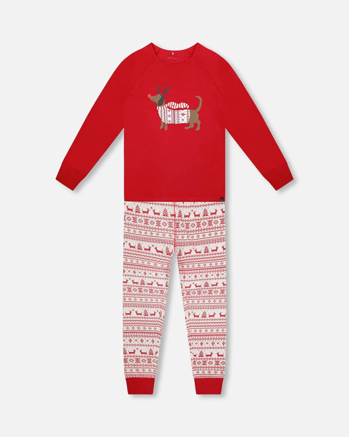 Adult Women Organic Cotton Two-Piece Pajamas Red And White Fairisle | Deux par Deux | Jenni Kidz