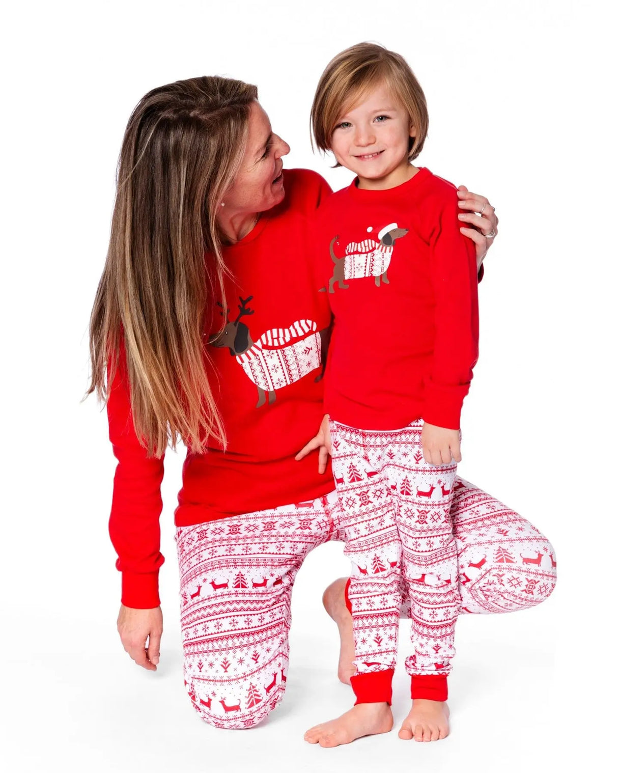 Adult Women Organic Cotton Two-Piece Pajamas Red And White Fairisle | Deux par Deux | Jenni Kidz