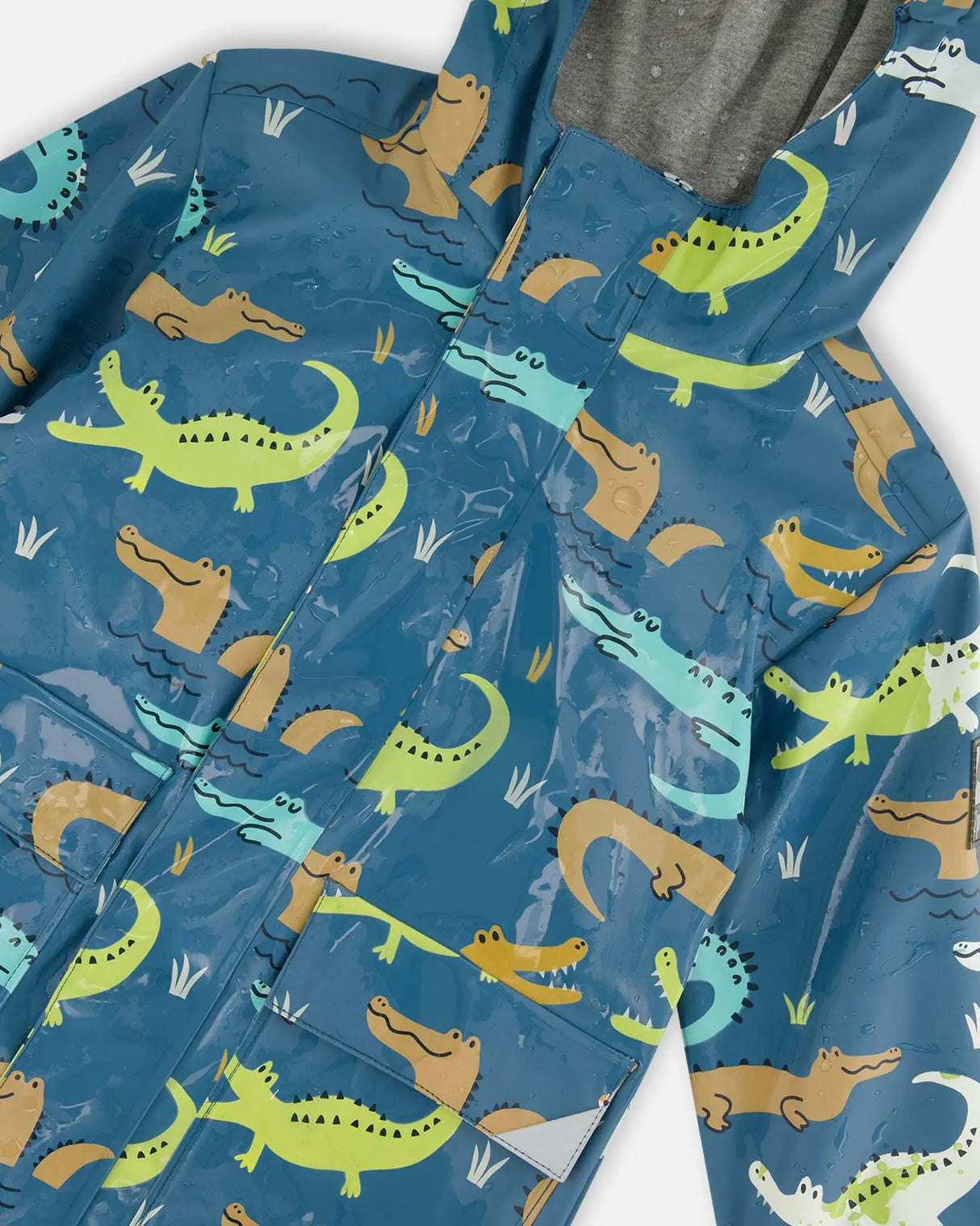 Blue Raincoat With Crocodiles That Change Color Upon Contact With Water | Deux par Deux | Jenni Kidz