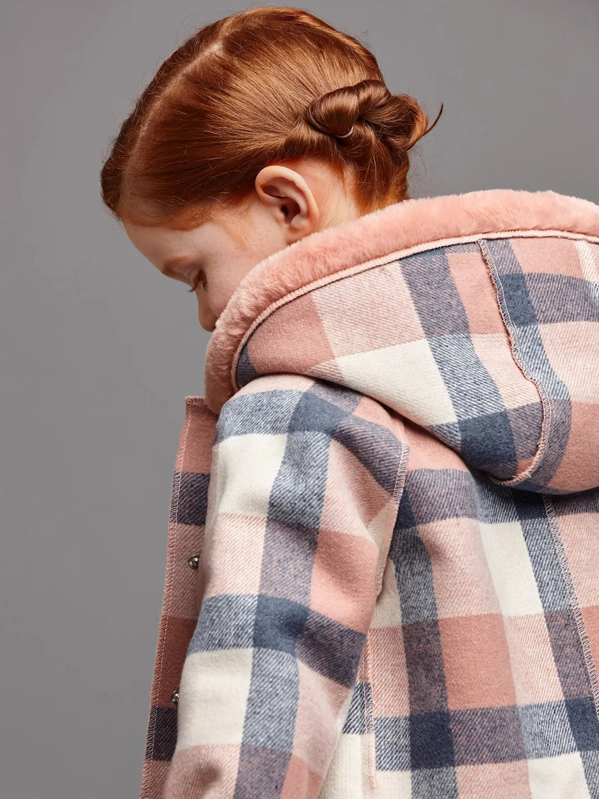 Girl's Hooded Plaid Coat Rose | Mayoral | Mayoral | Jenni Kidz