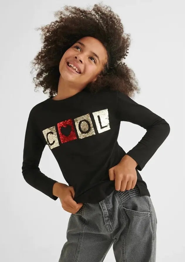 Girls Reversible Sequin Long Sleeve T-Shirt | Mayoral | Mayoral | Jenni Kidz