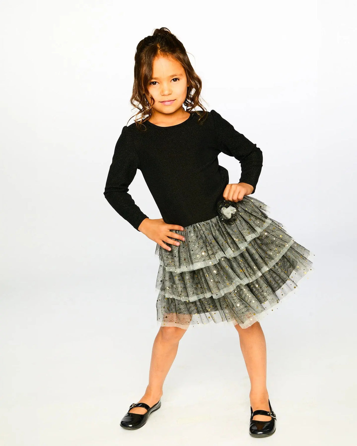 Glittering Mesh Skirt Party Dress Black | Deux par Deux | Jenni Kidz