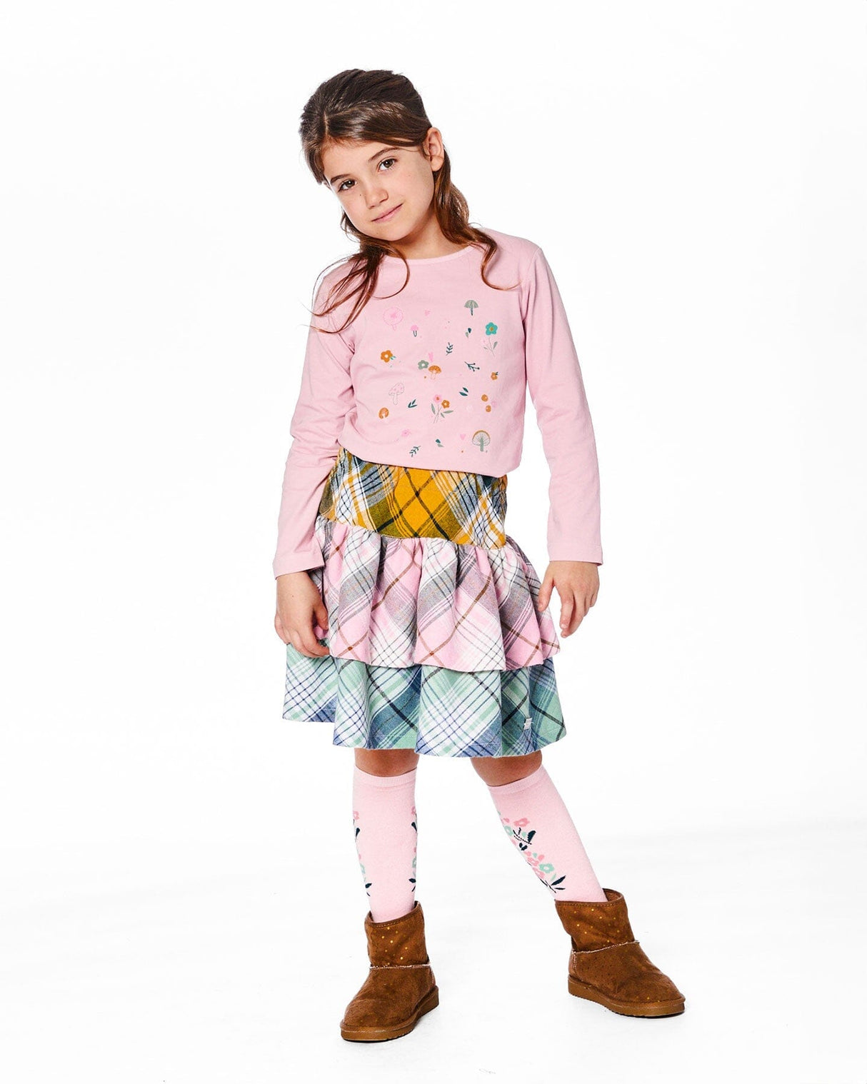 Two-Tiered Flannel Skirt Green Pink And Yellow-1