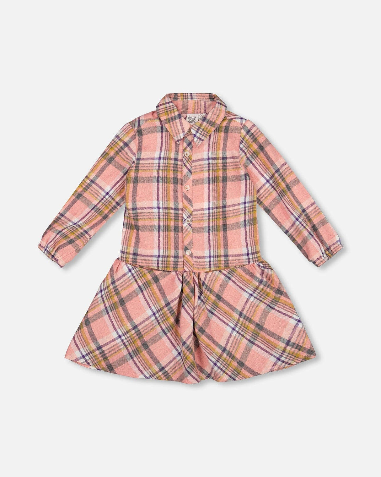 Shirt Plaid Dress With Frill Pink, Yellow And Gray-0