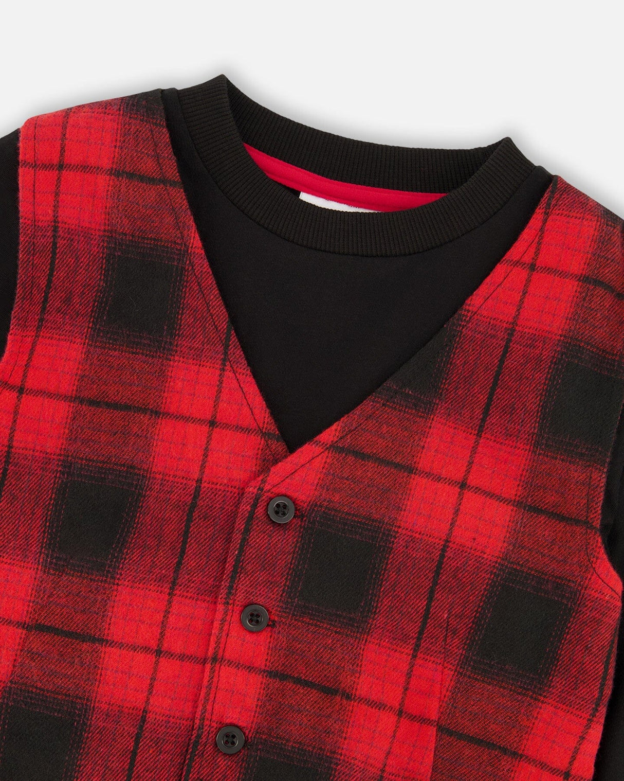 T-Shirt With Plaid Vest Red And Black-3