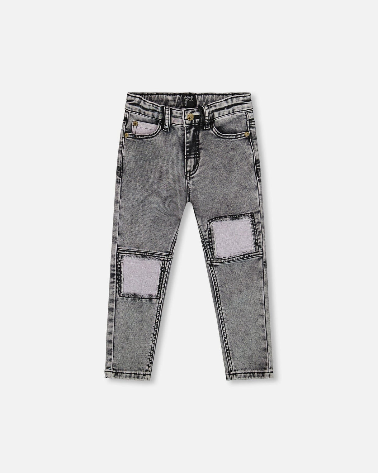 French Terry Black Denim Pants With Contrasting Patch-0