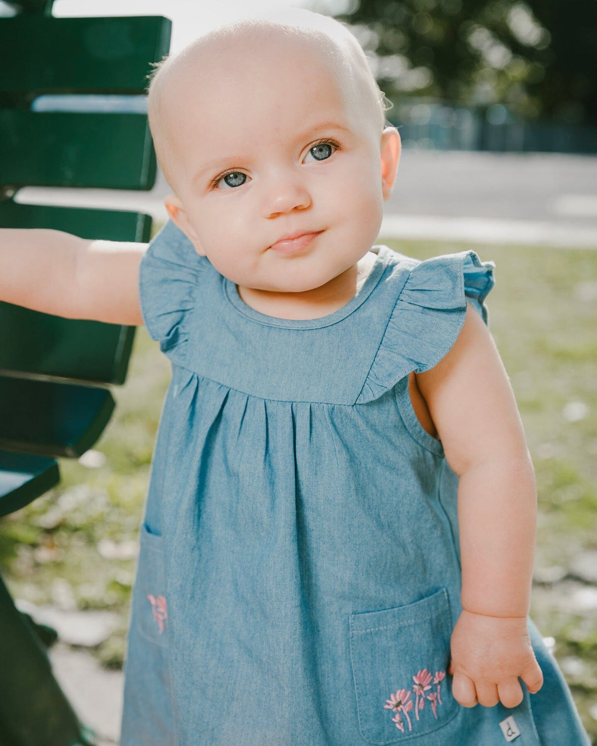 Light Blue Chambray Dress And Bloomer Set Light Blue-1