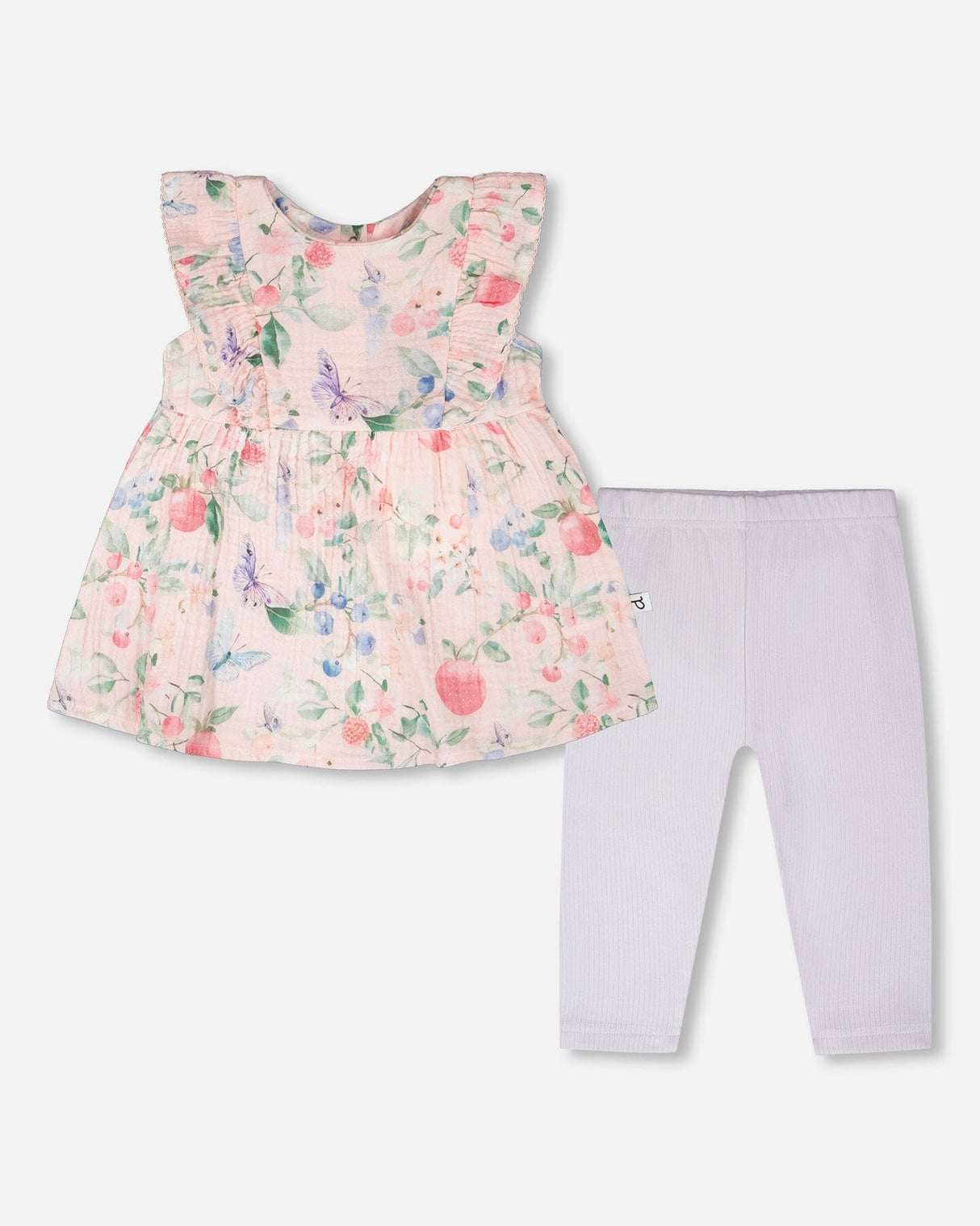 Cotton Muslin Tunic And Rib Jersey Leggings Set Pink Printed Berries And Lilac-0