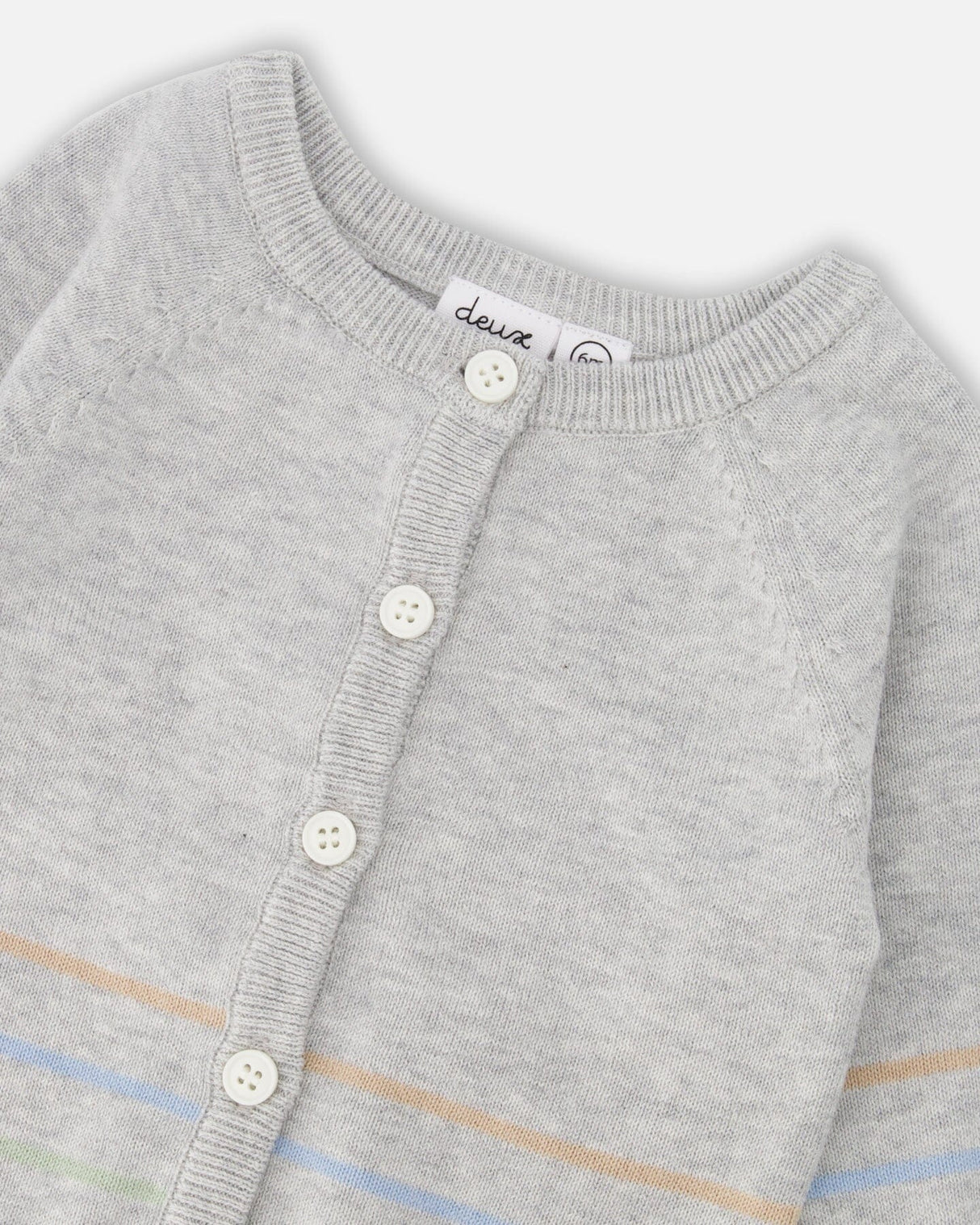 Cotton Knit Striped Button Front Cardigan Light Heather Grey-2