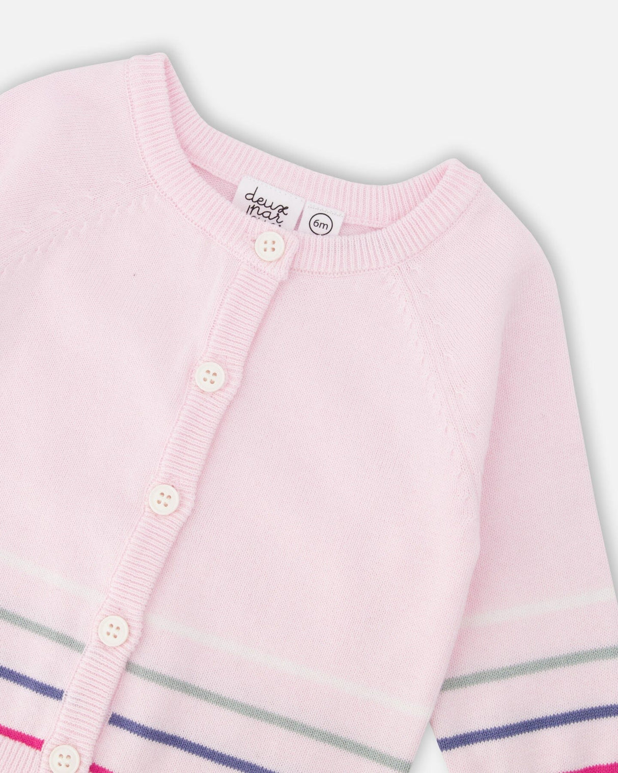 Cotton Knit Striped Button Front Cardigan Light Pink-3