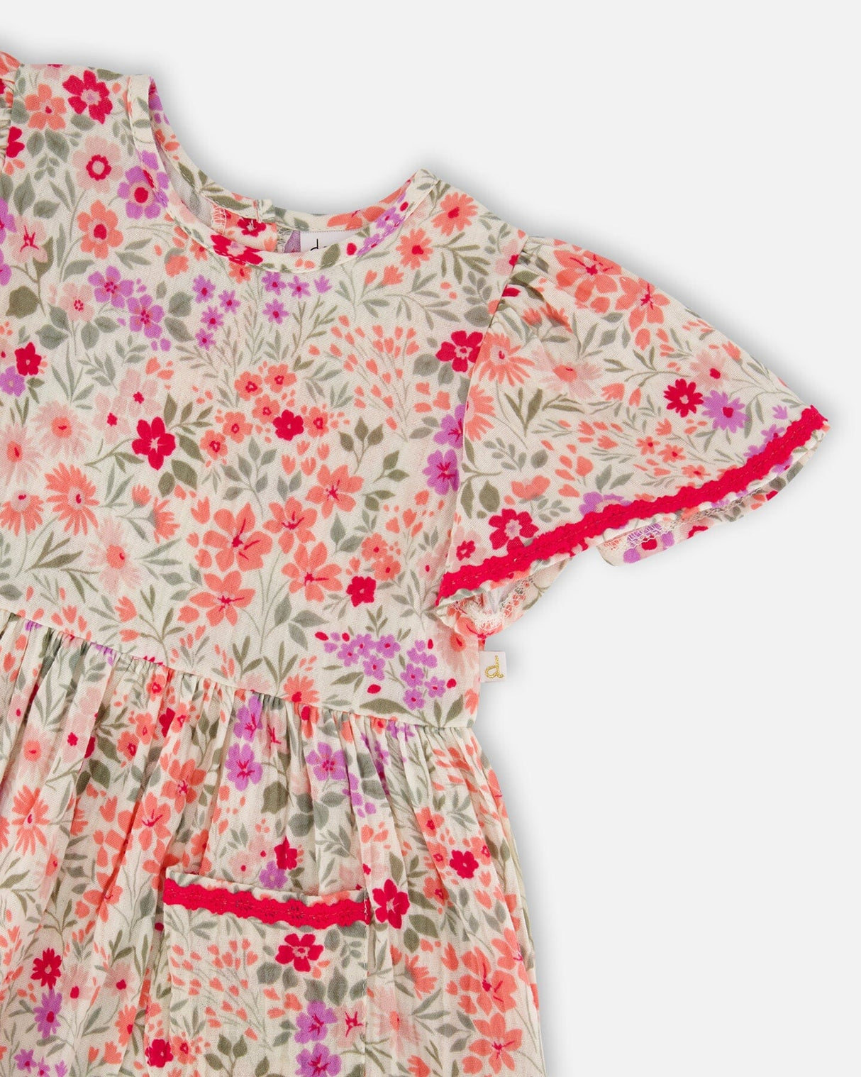 Muslin Dress Off White Printed Flowers-4