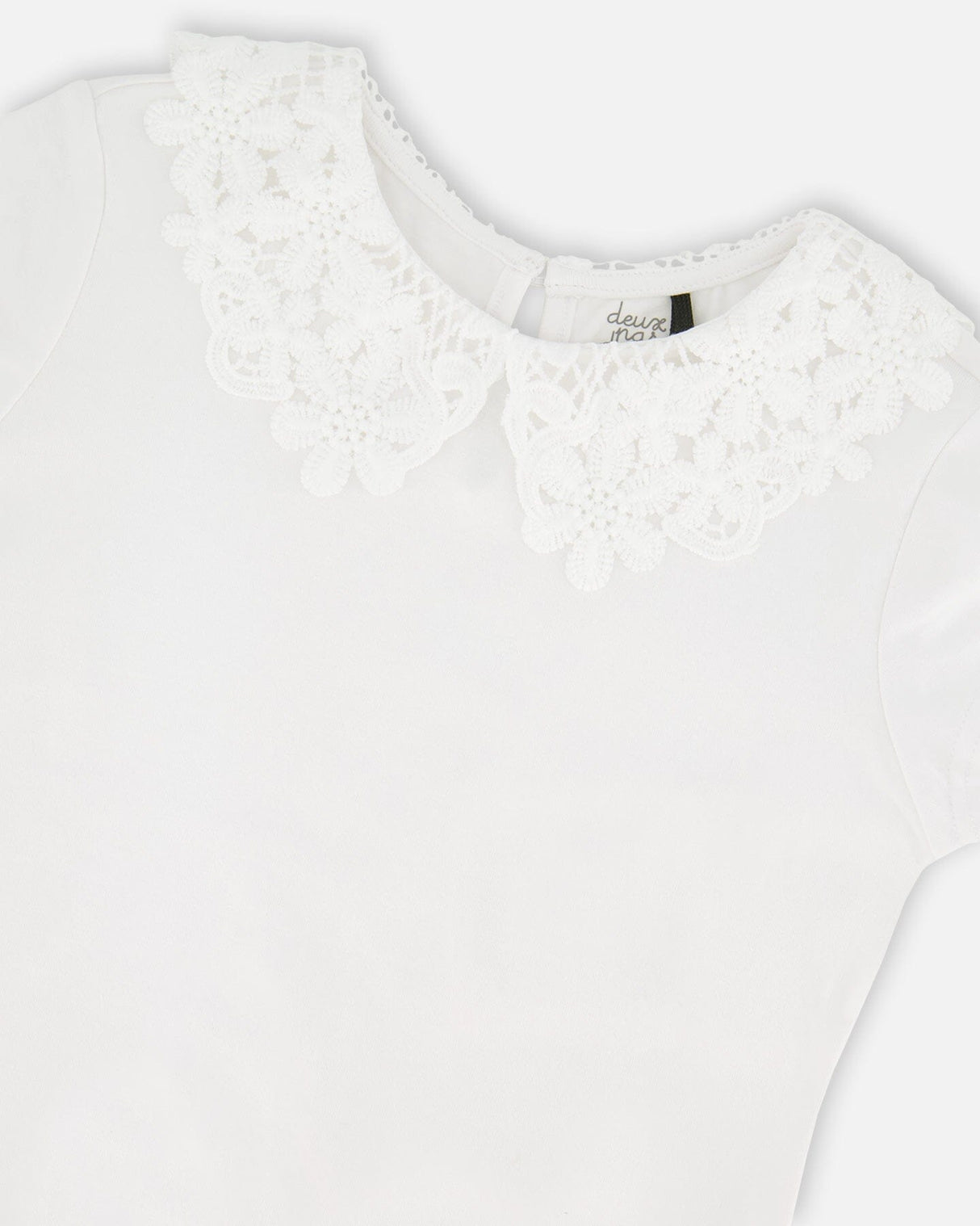 T-Shirt With Crochet Peter Pan Collar White-3