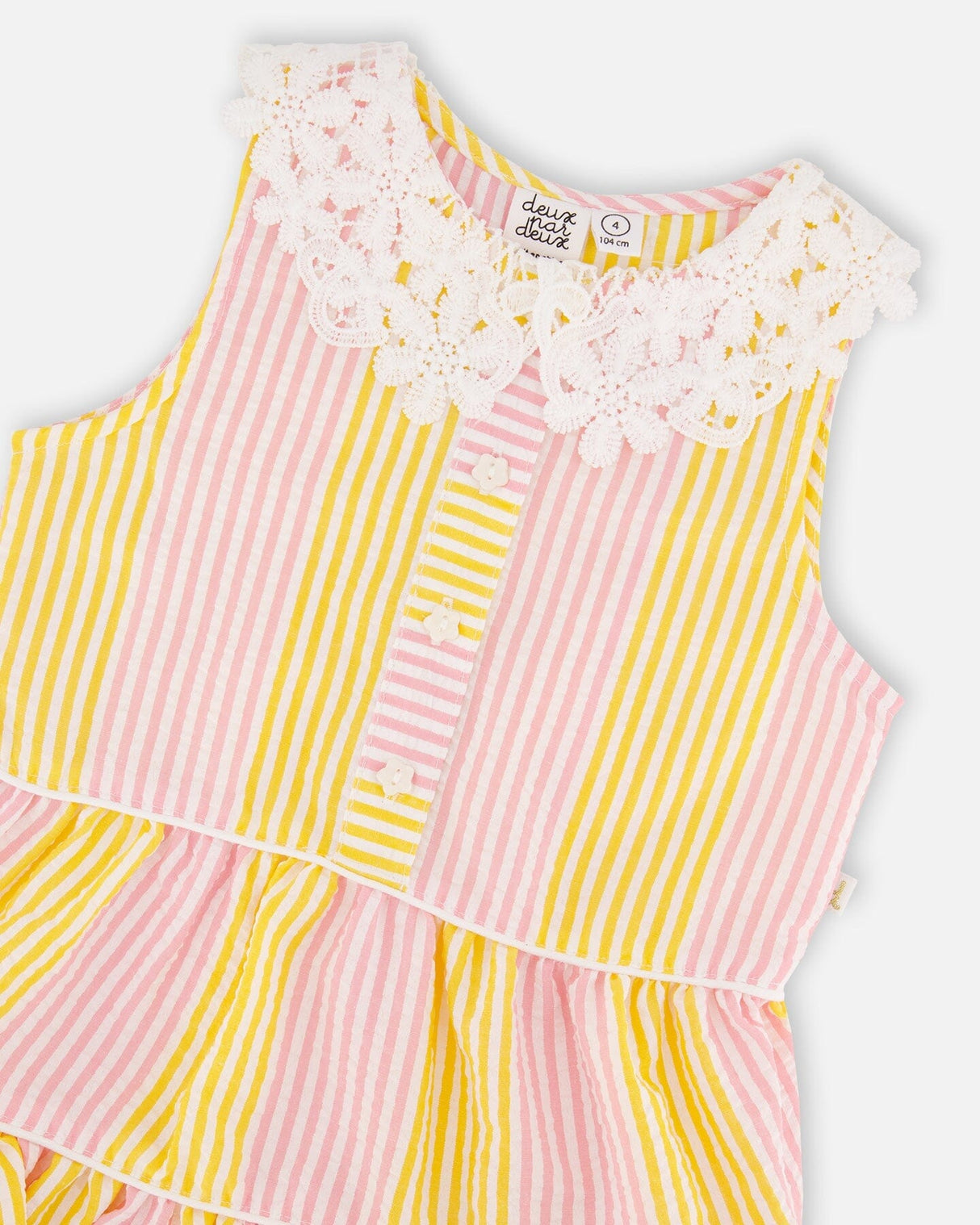 Sleeveless Dress With Crochet Peter Pan Collar Pink And Yellow Stripes-2