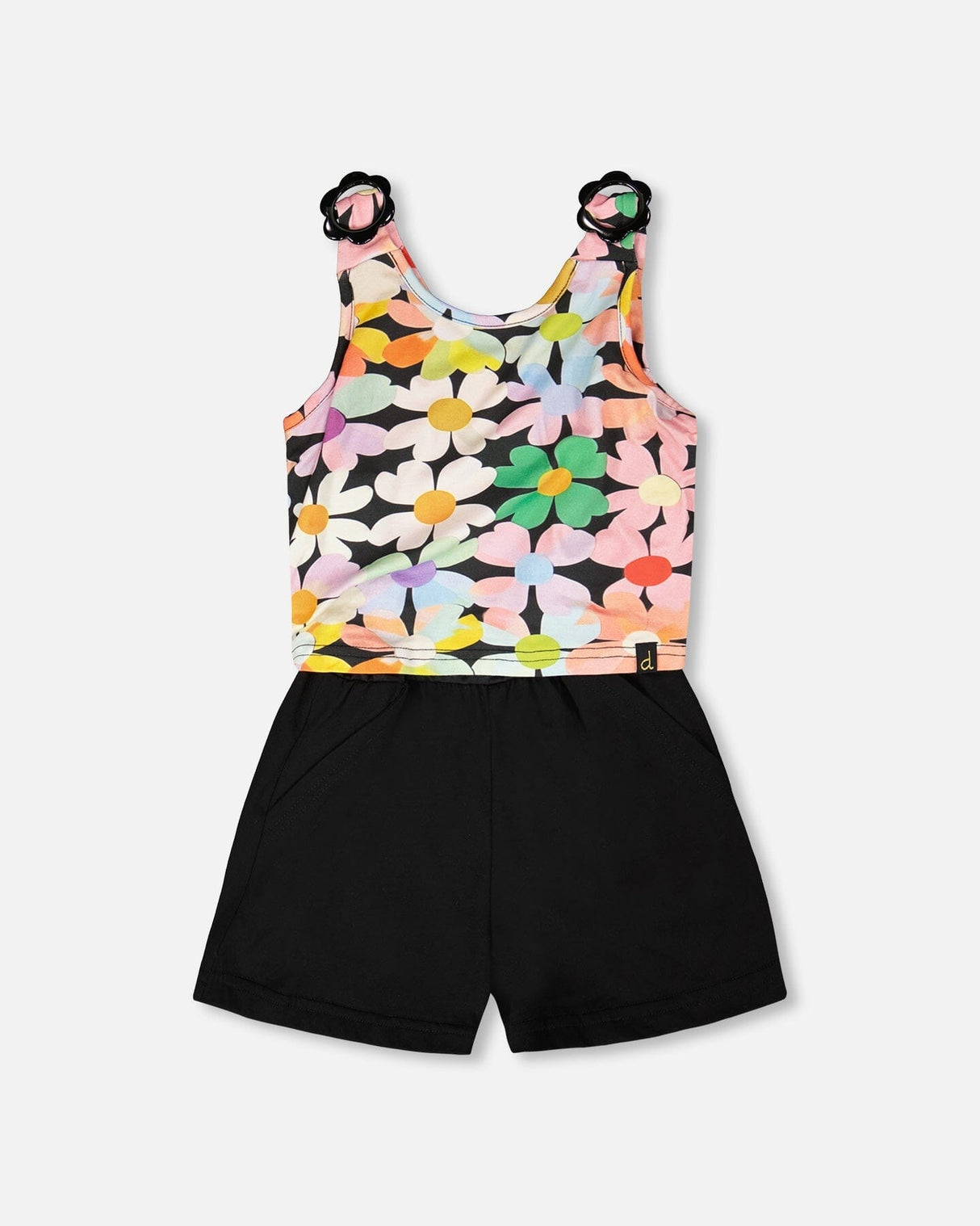 Sleeveless Jersey Jumpsuit Black Printed Flowers-2