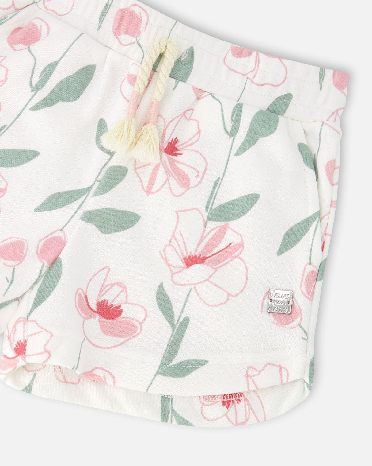 French Terry Shorts Off White Printed Flowers-4