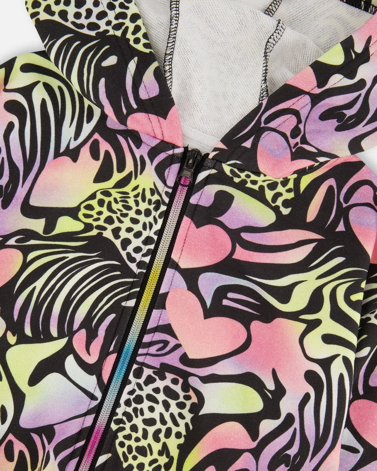 Zip Front French Terry Hoodie Black Printed Multicolor-3