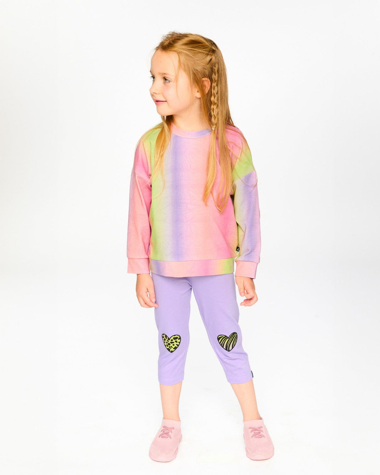 Organic Cotton Jersey Capri Mauve With Knee Screen Hearts Appliqués-1
