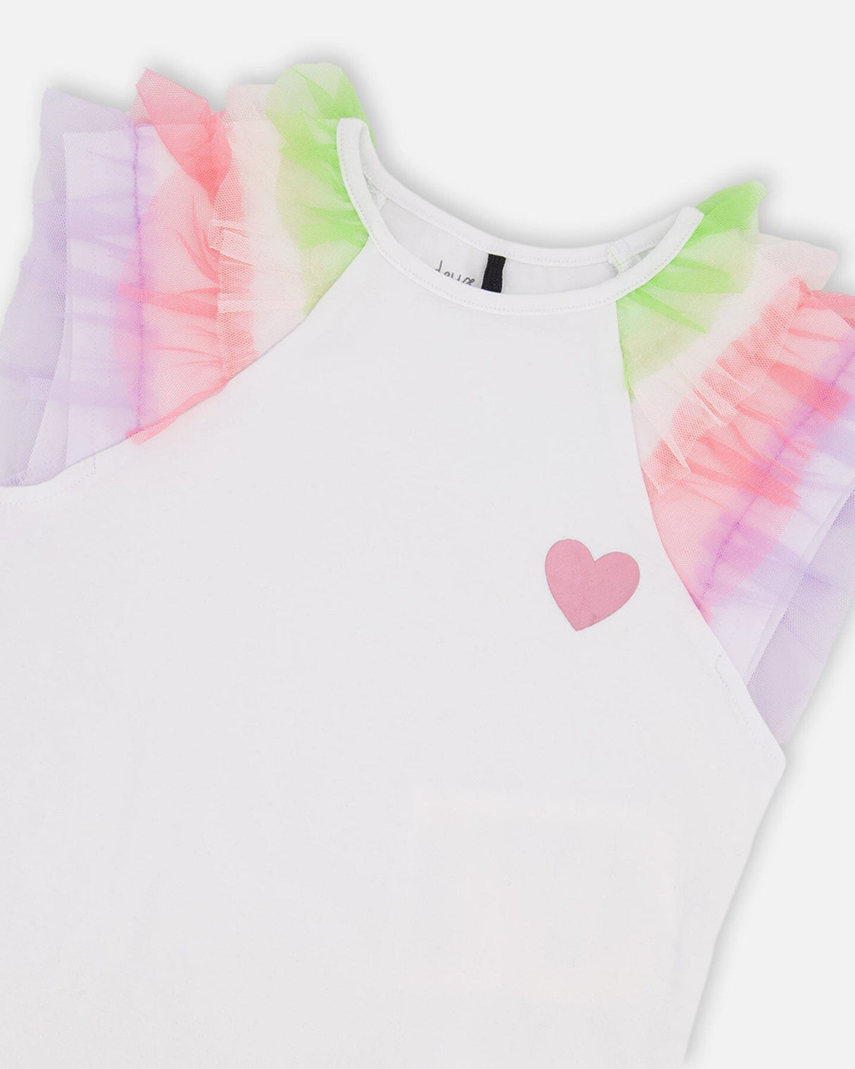 Organic Cotton Jersey T-Shirt White With Multicolor Mesh Sleeves-3