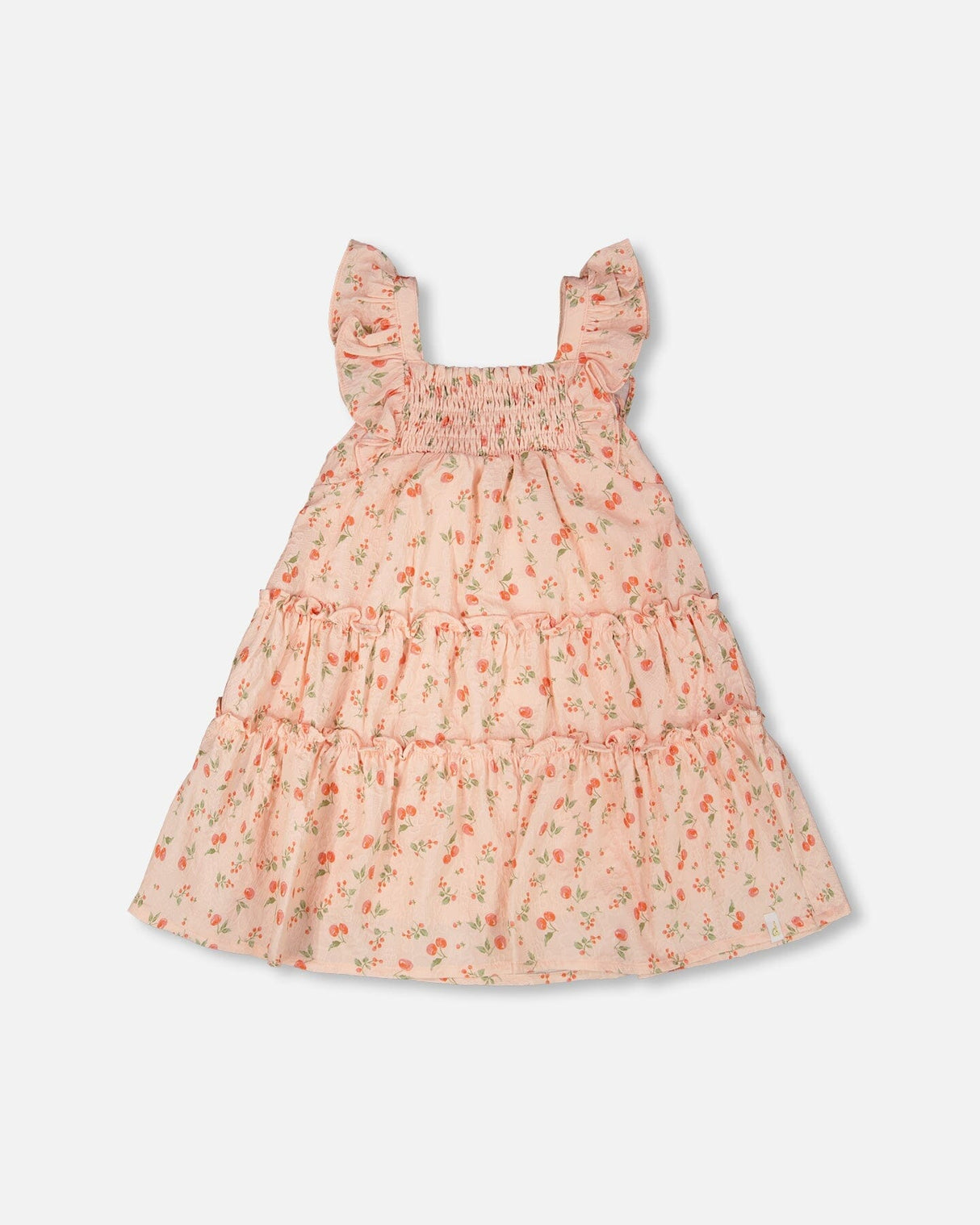 Multi-Tiered Dress With Smocking Pink Printed Flowers-0