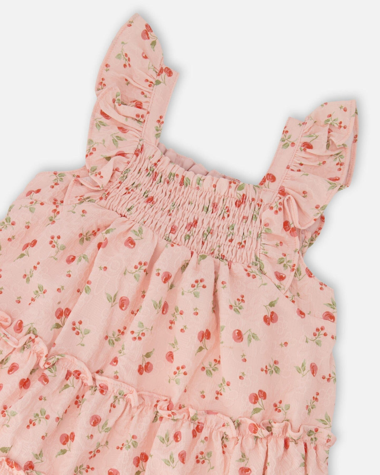 Multi-Tiered Dress With Smocking Pink Printed Flowers-3