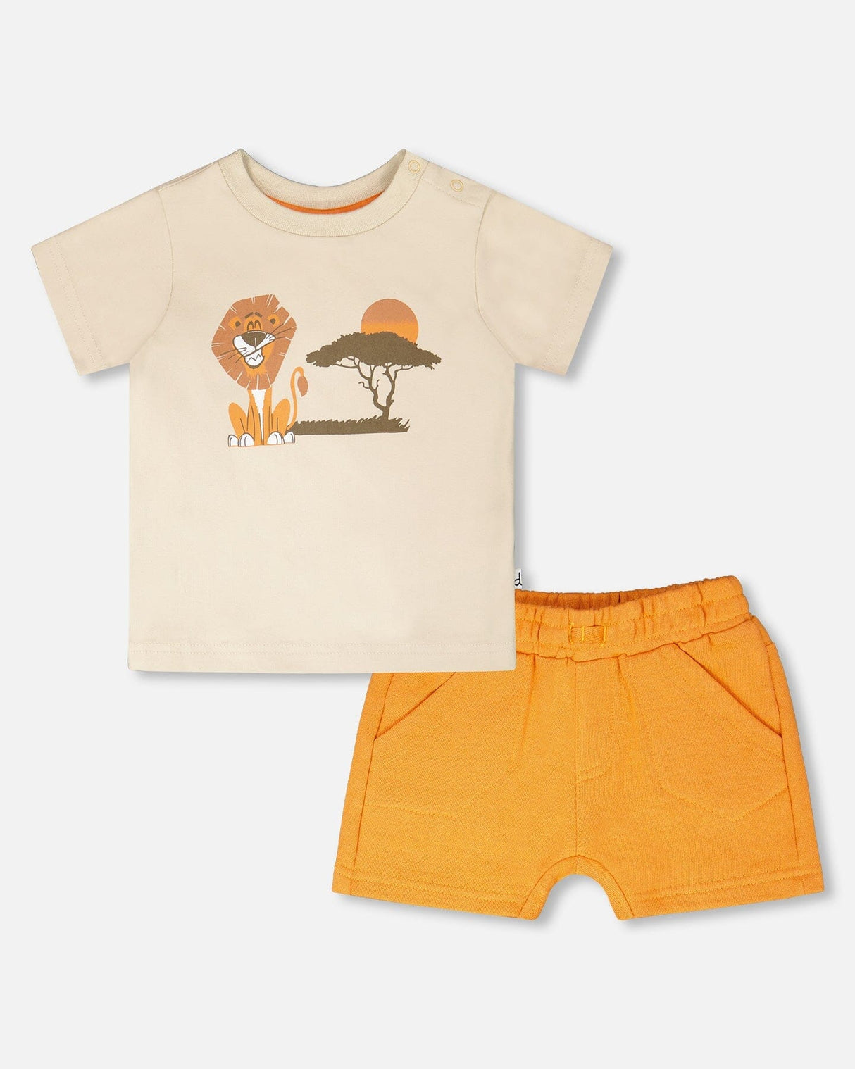 Organic Cotton T-Shirt And Short Set Beige And Orange-0
