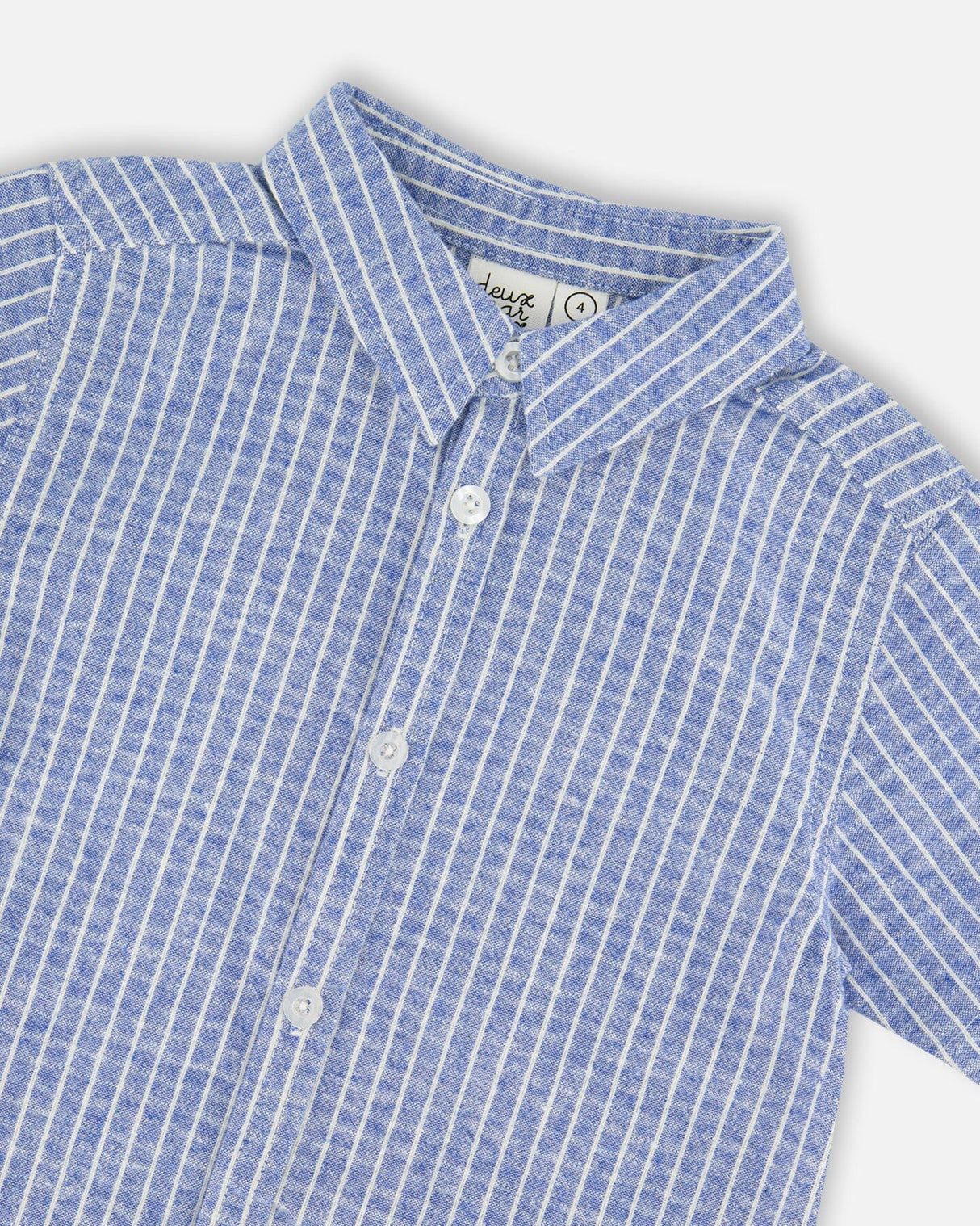 Printed Chambray Short-Sleeve Shirt Blue Denim Stripes-3