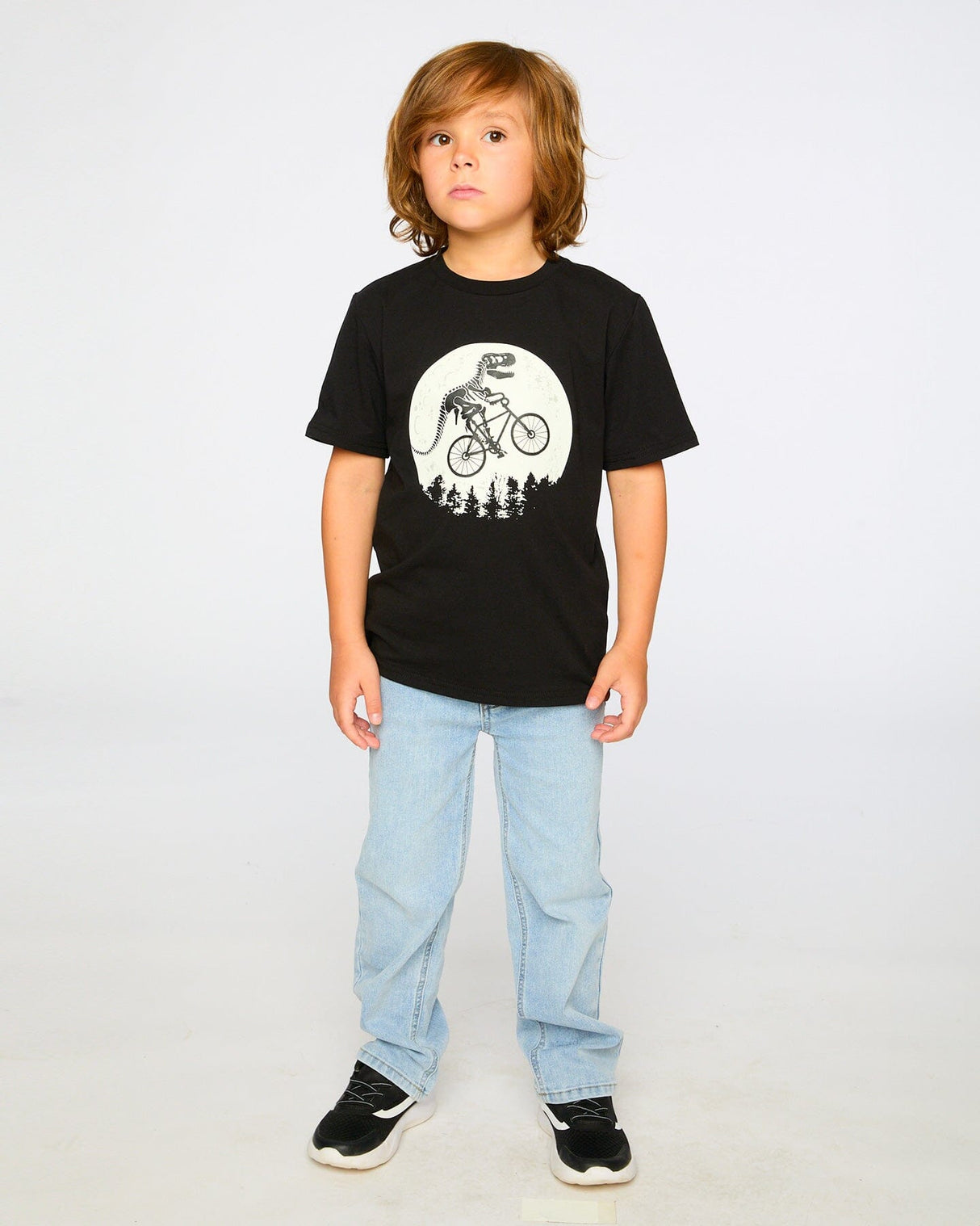 Organic Cotton Jersey T-Shirt With Dino On Bike Print Black-2