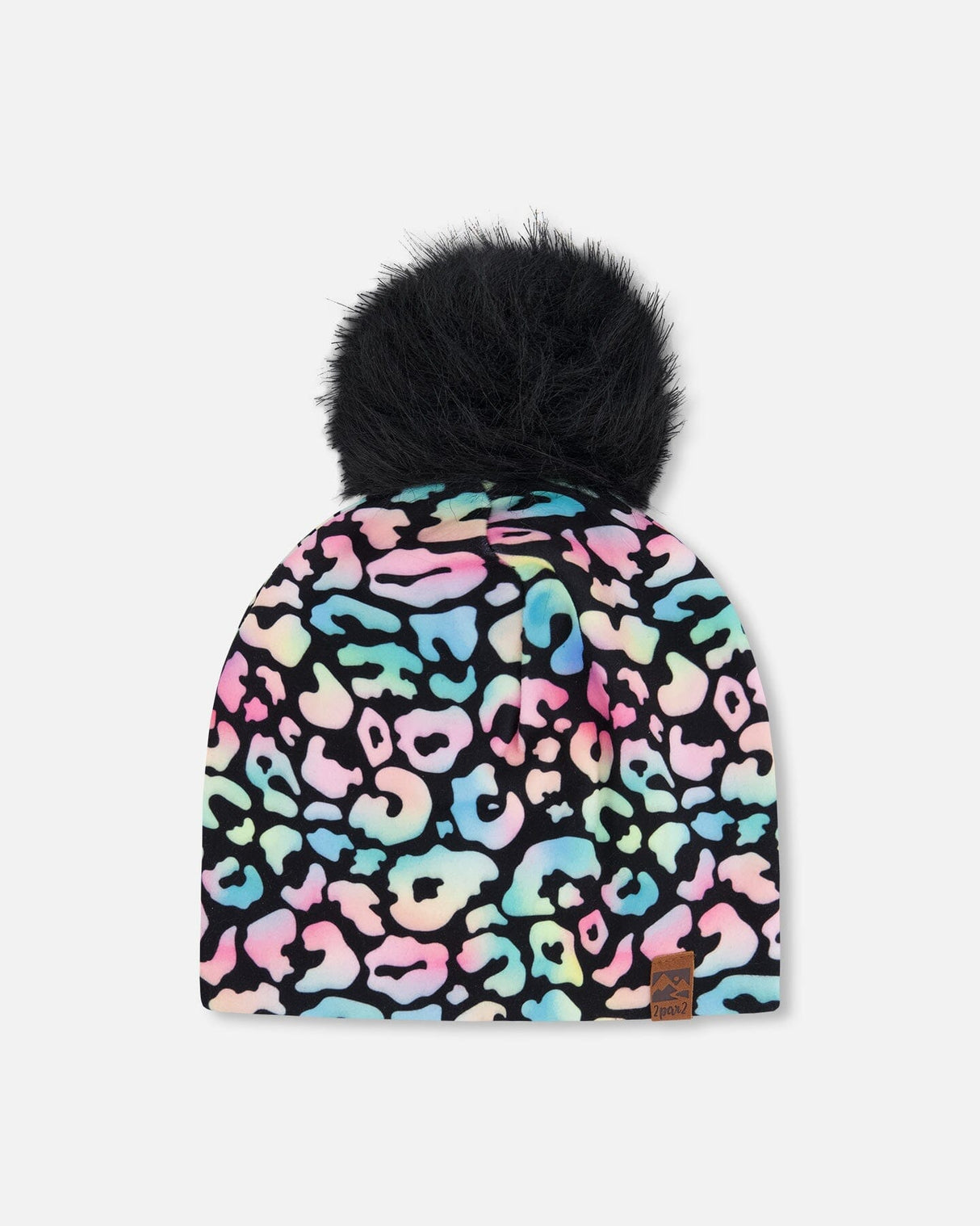 Stretch Jersey Hat Black Animal Print With Pompom-0