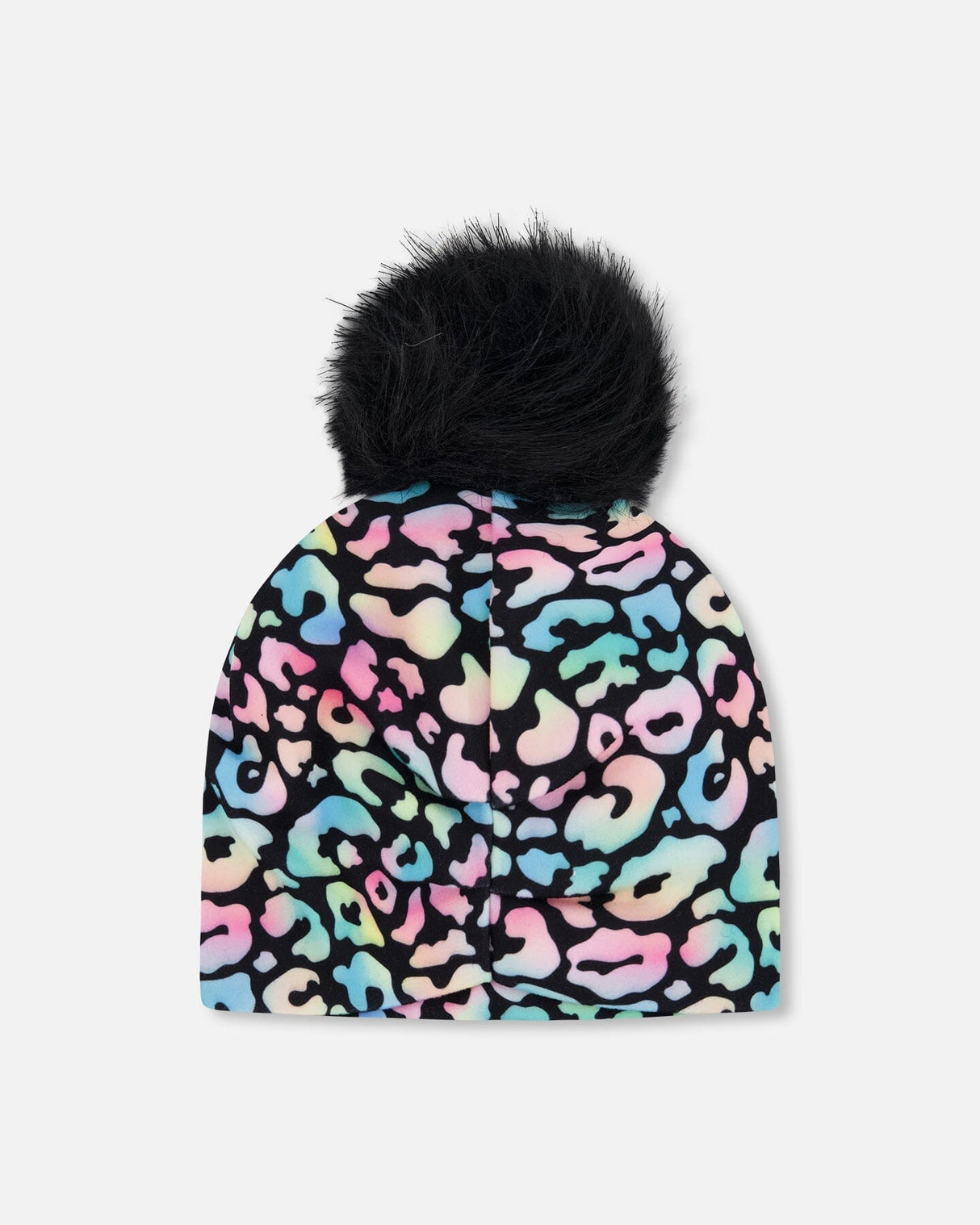 Stretch Jersey Hat Black Animal Print With Pompom-2