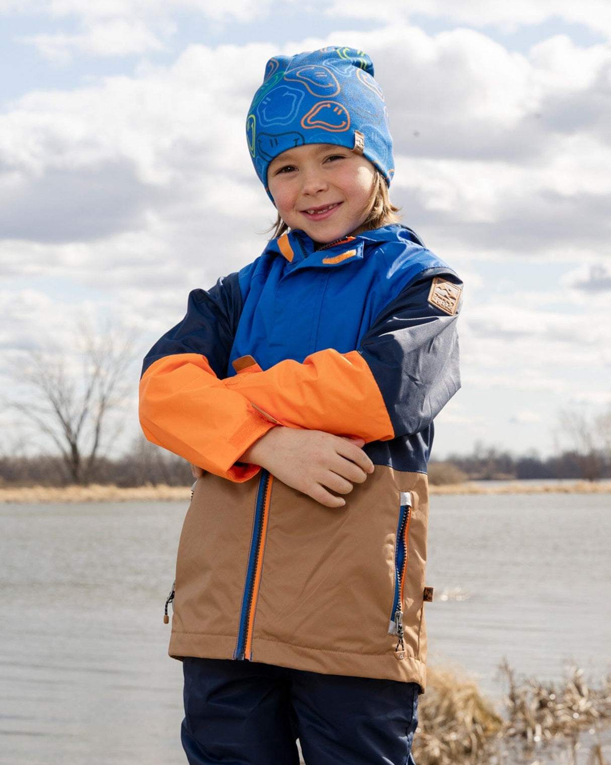 Stretch Jersey Beanie Blue Printed Smileys-2