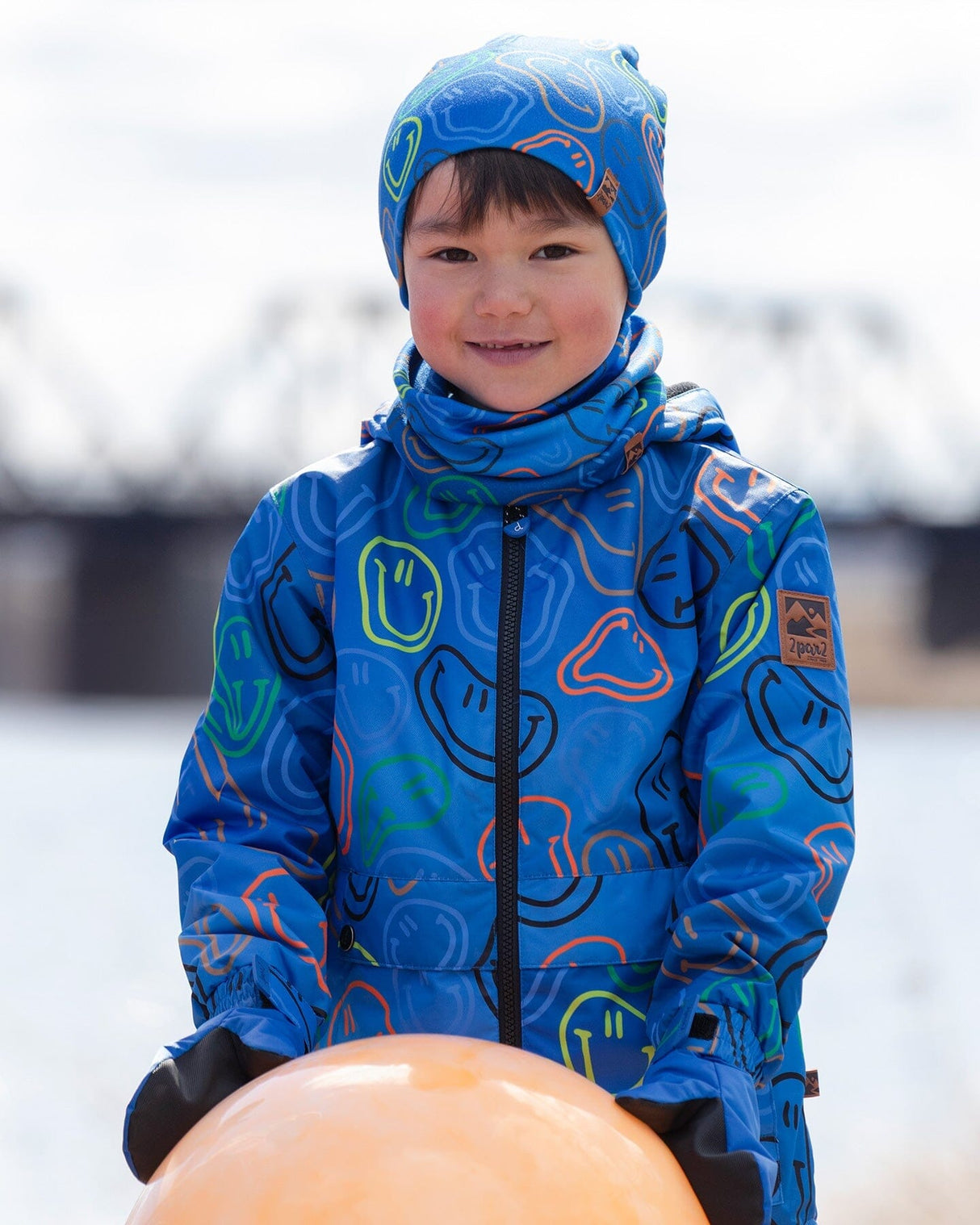 Stretch Jersey Beanie Blue Printed Smileys-1