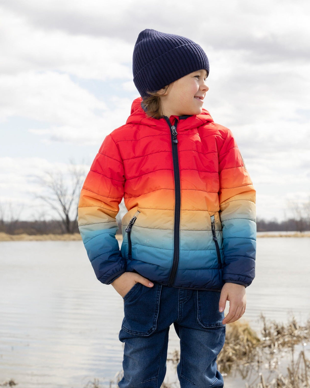 Quilted Mid-Season Jacket Orange And Blue Gradient-2