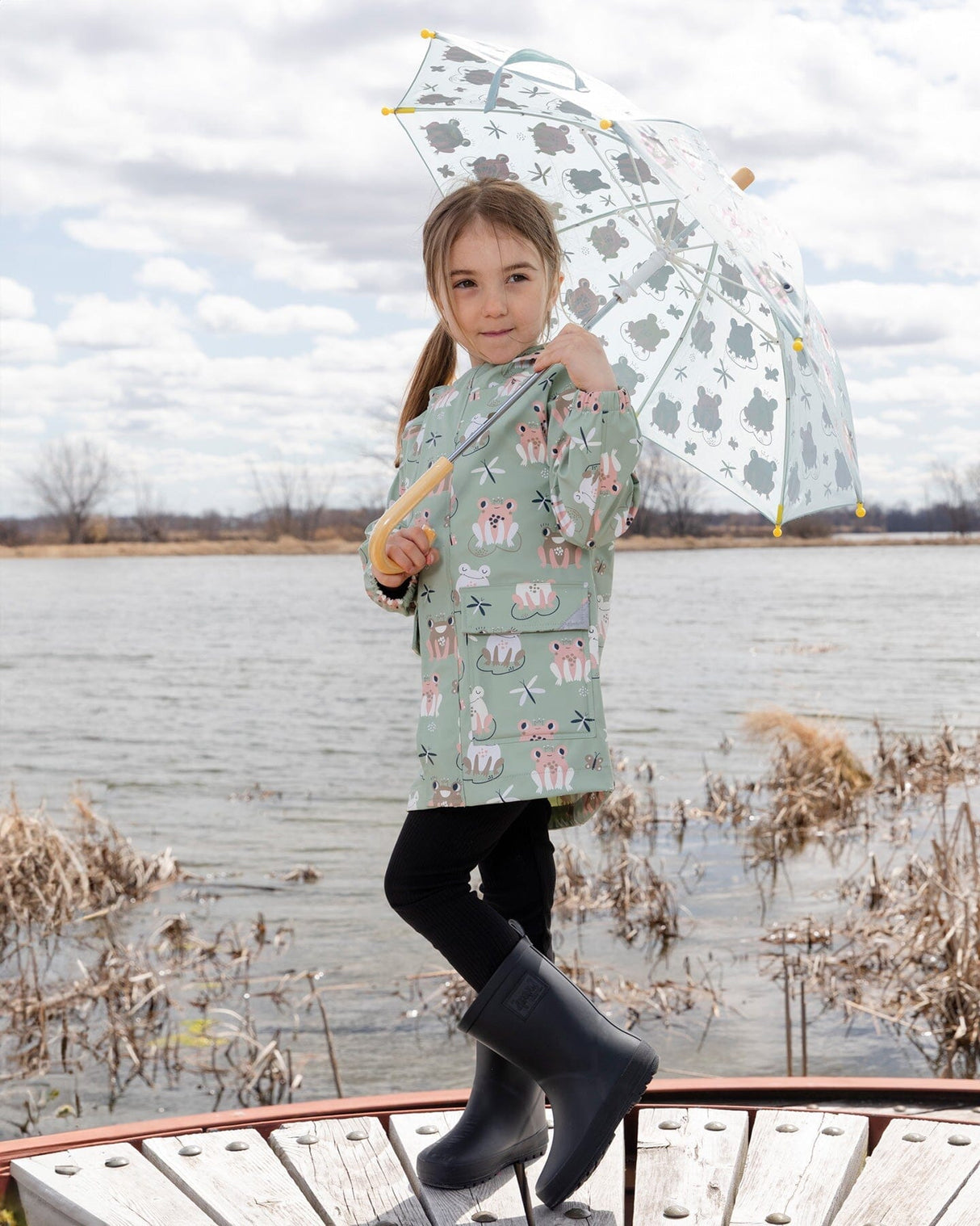 Rain Jacket In Polyurethane Green Frog Print-1