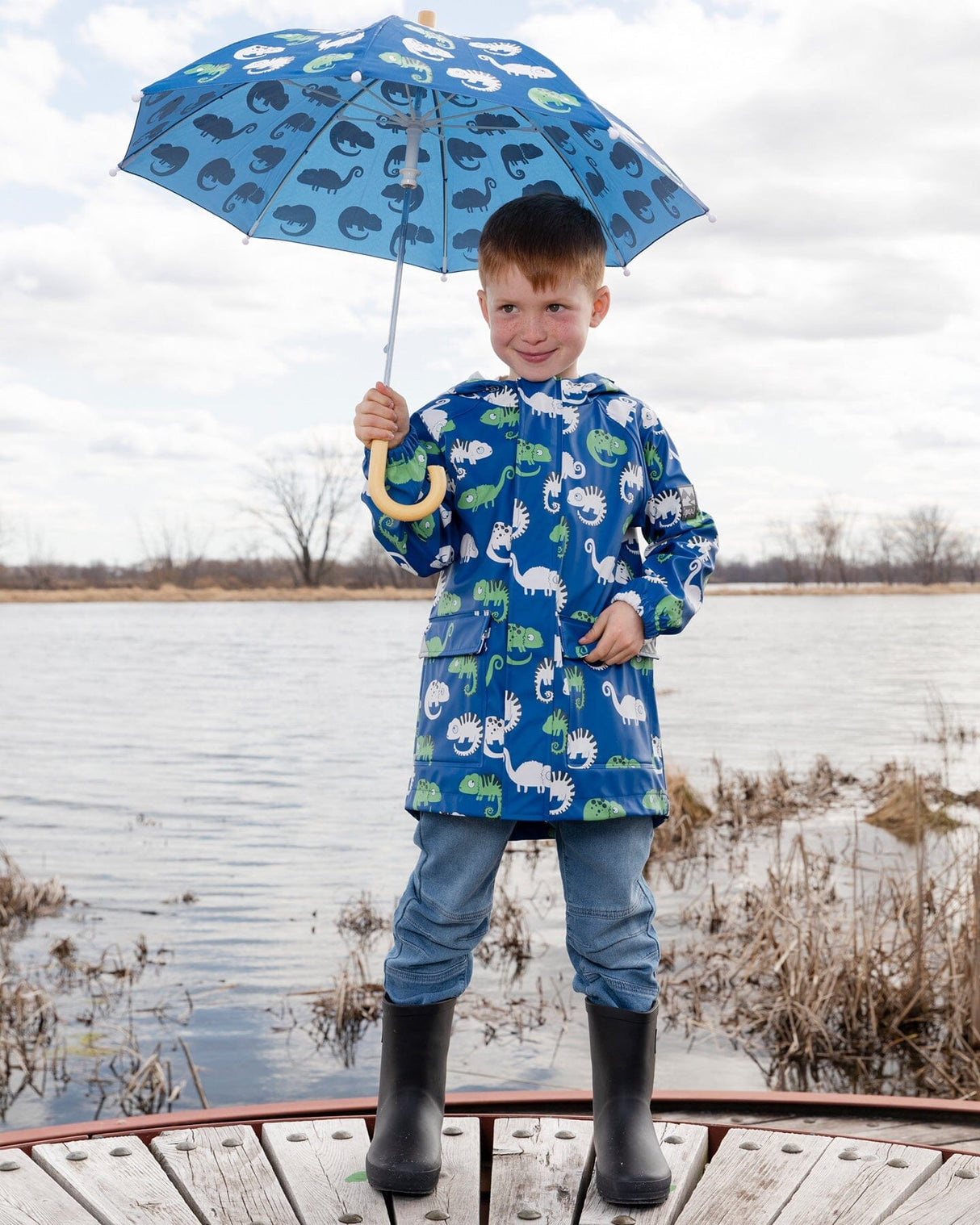 Rain Jacket In Polyurethane Blue Chameleon Print-2