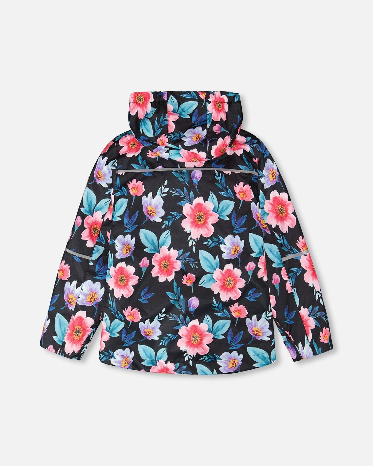 3-In-1 Two-Piece Mid-Season Outerwear Set Black Printed Flowers - Pink Inner Jacket-2
