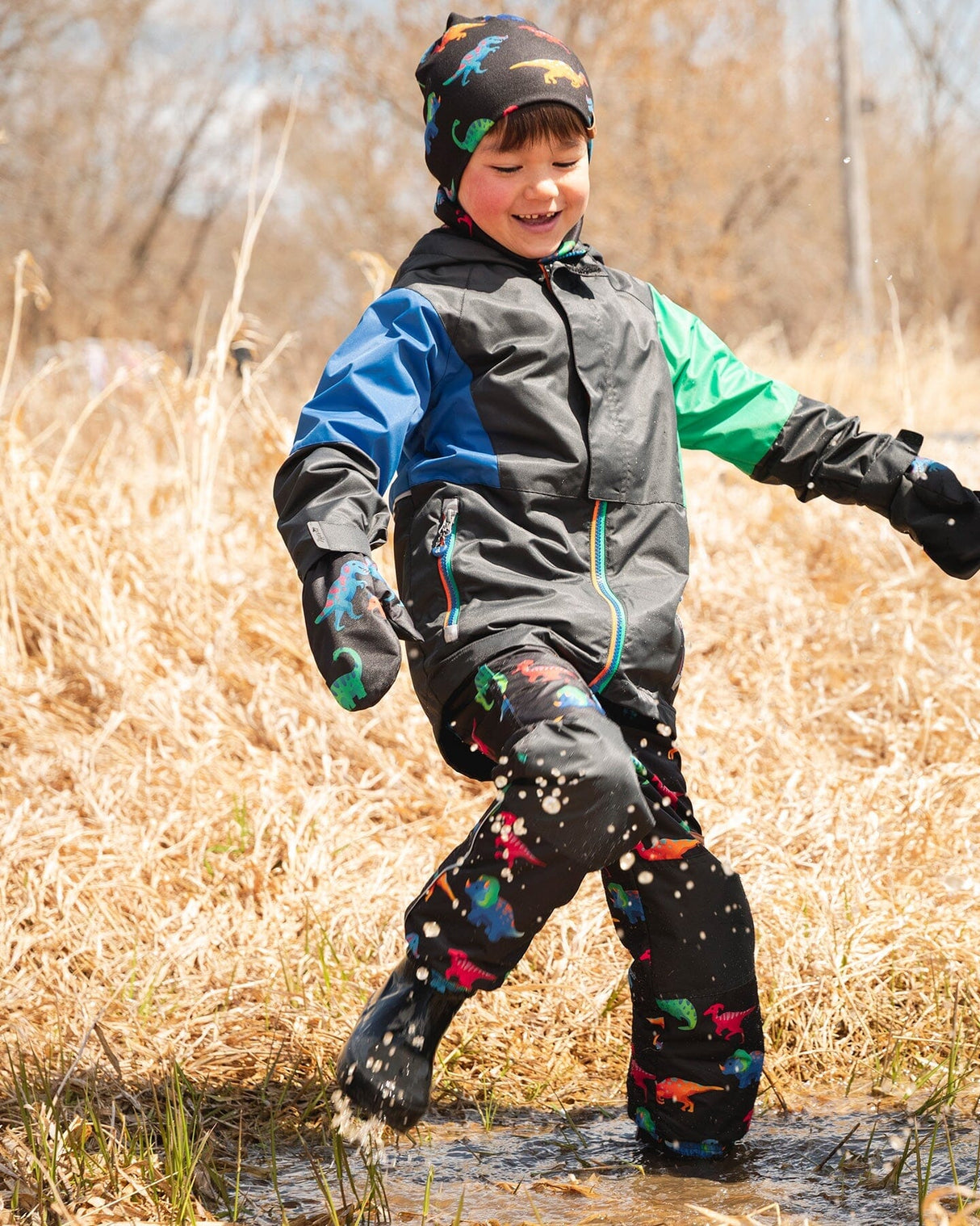 3-In-1 Two-Piece Mid-Season Outerwear Set Black Dinosaur Print-1