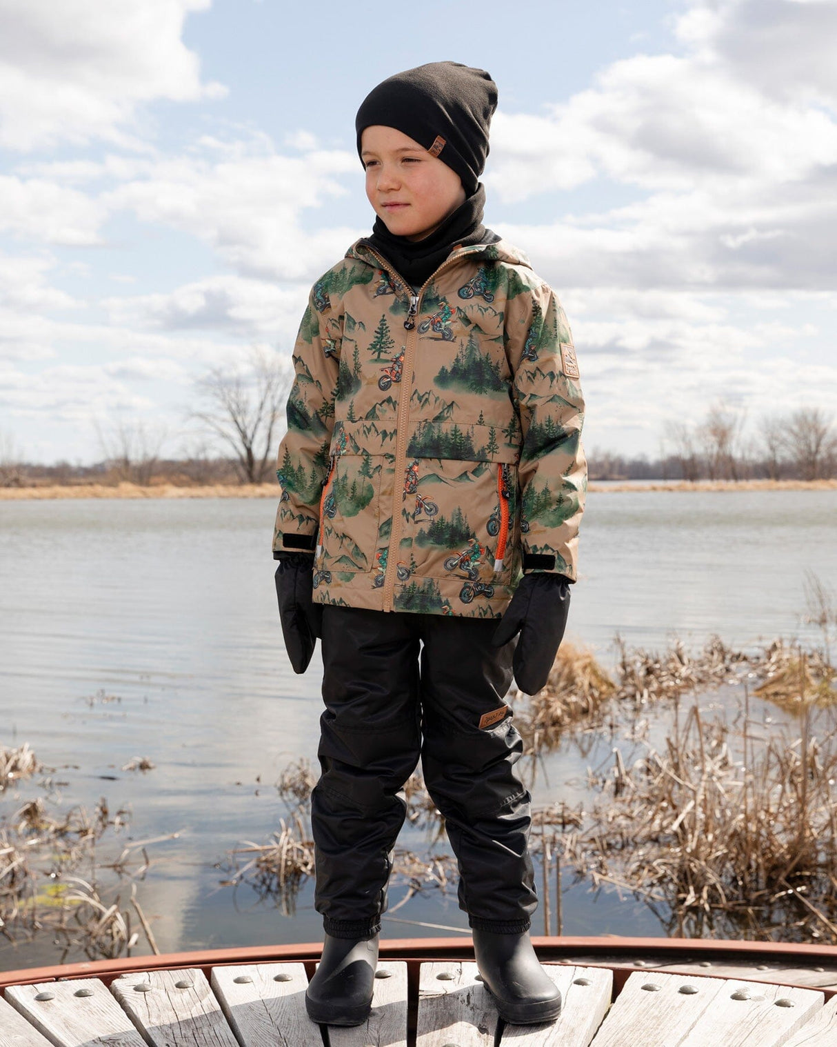 3-In-1 Two-Piece Mid-Season Outerwear Set Brown Motocross Print-1