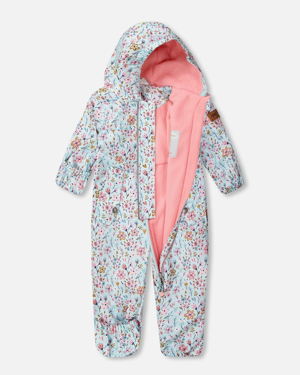 Baby Mid-Season One-Piece Outerwear With Hat Blue Mini Flower Print-2