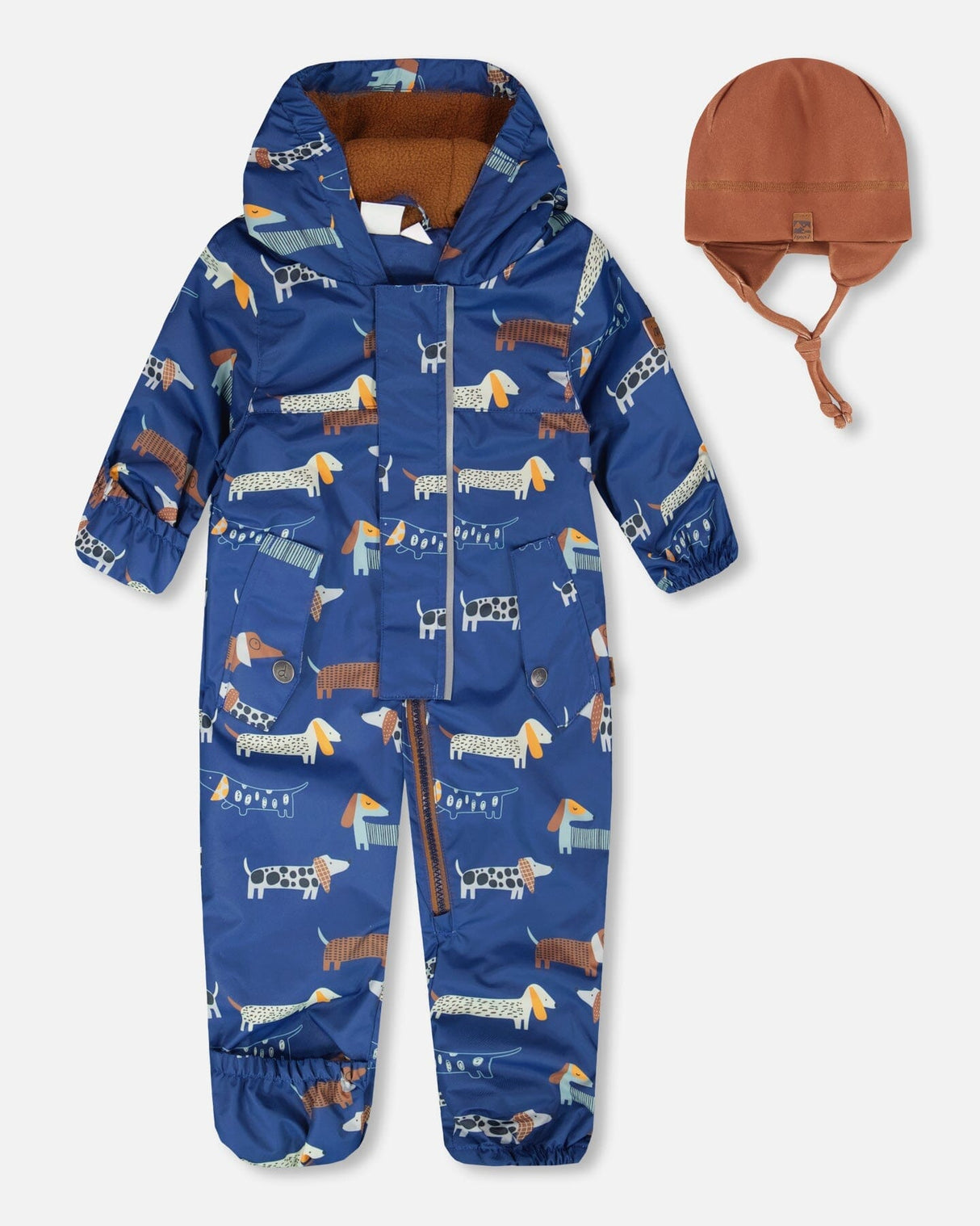 Baby Mid-Season One-Piece Outerwear With Hat Blue Dog Print-0