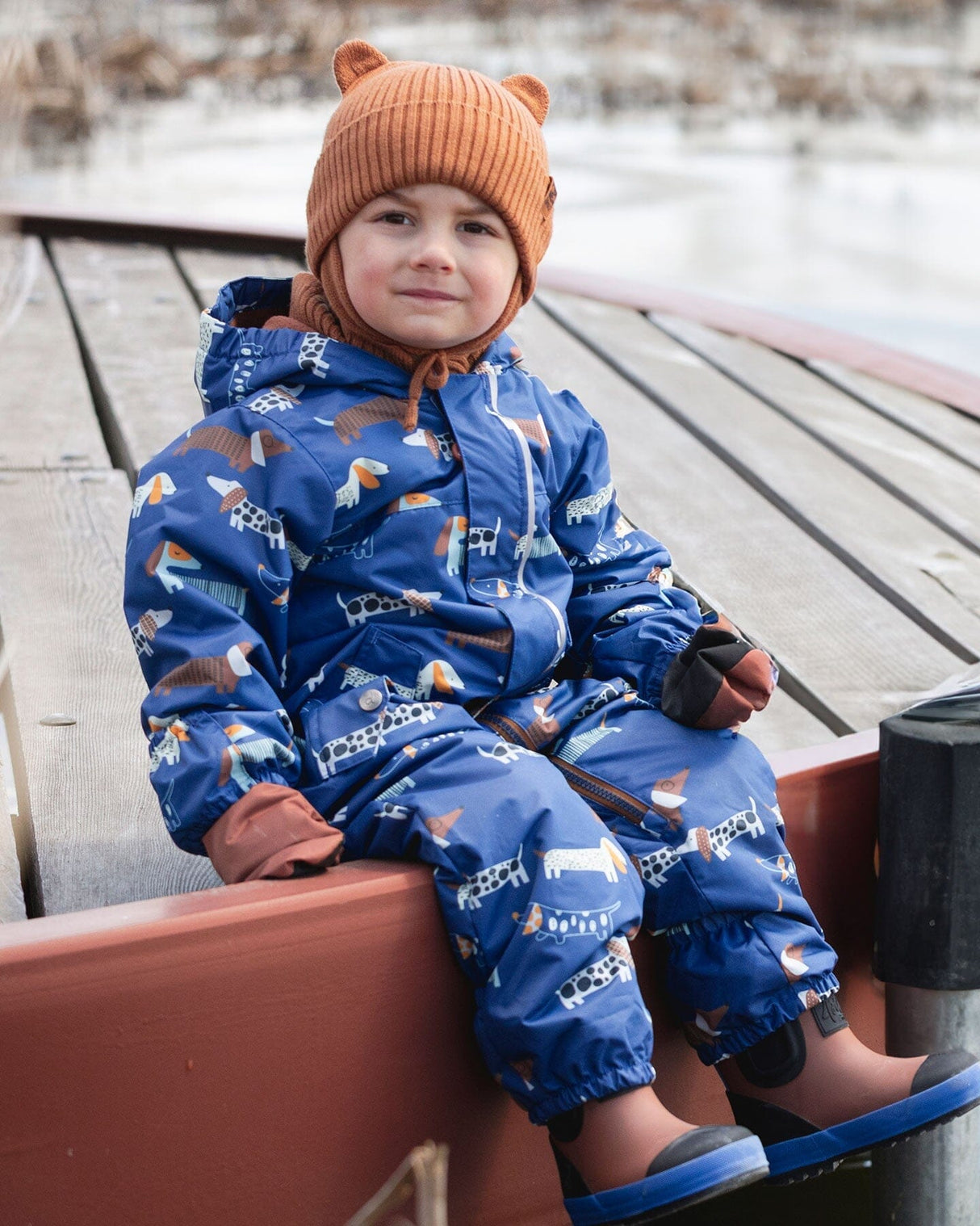 Baby Mid-Season One-Piece Outerwear With Hat Blue Dog Print-1