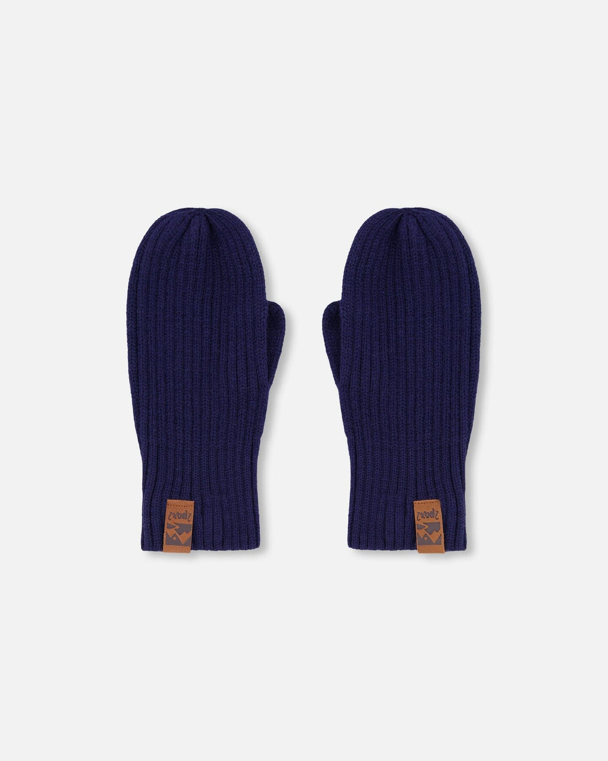 Ribbed Knit Mittens Navy Blue-0