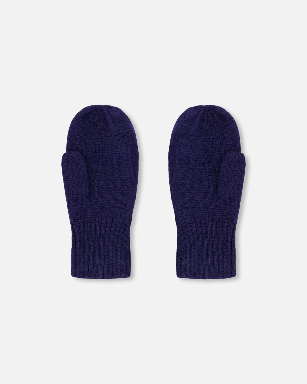 Ribbed Knit Mittens Navy Blue-2