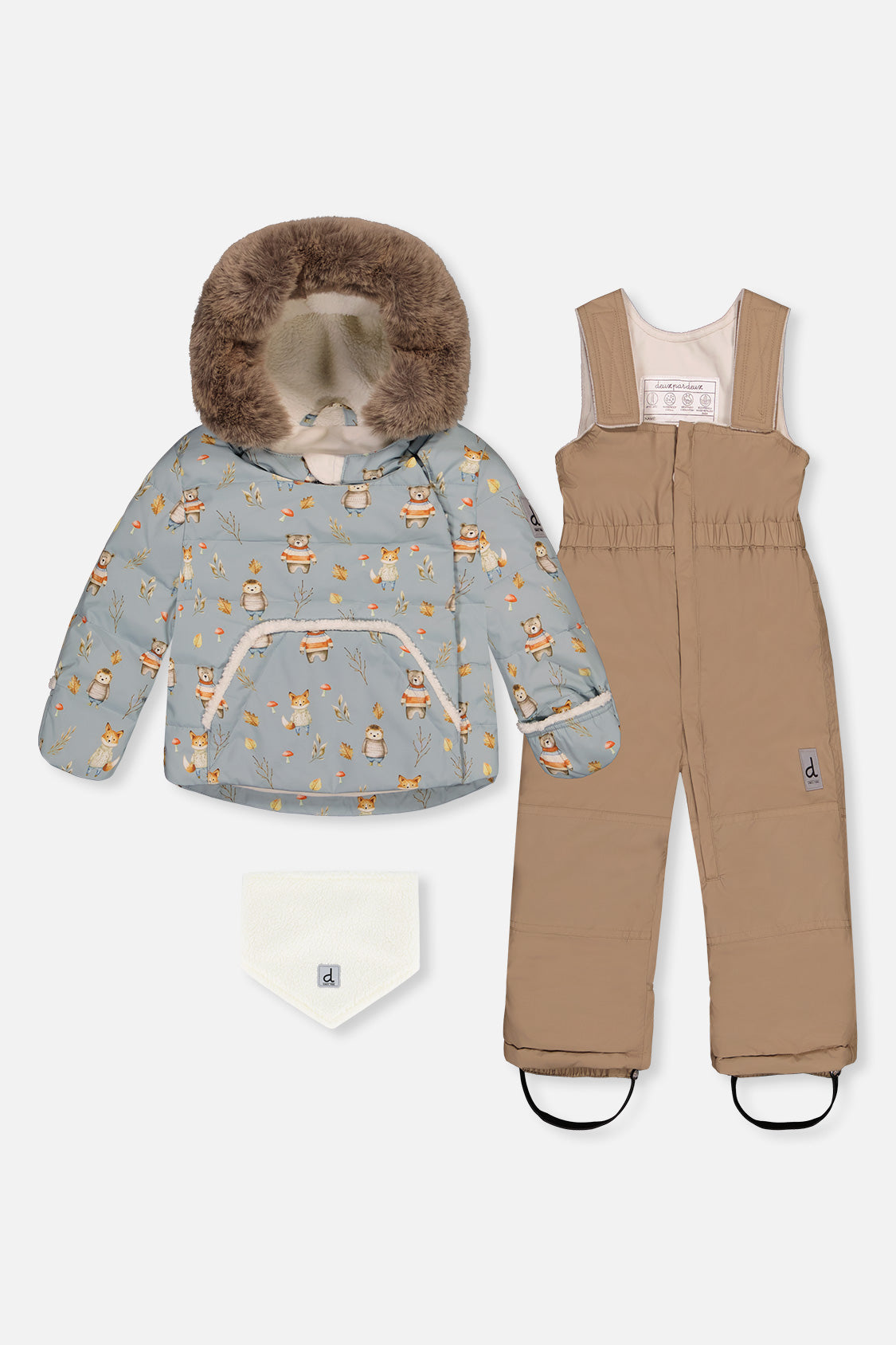 Deux par Deux baby two-piece snowsuit in Blue Animal Print — main product view