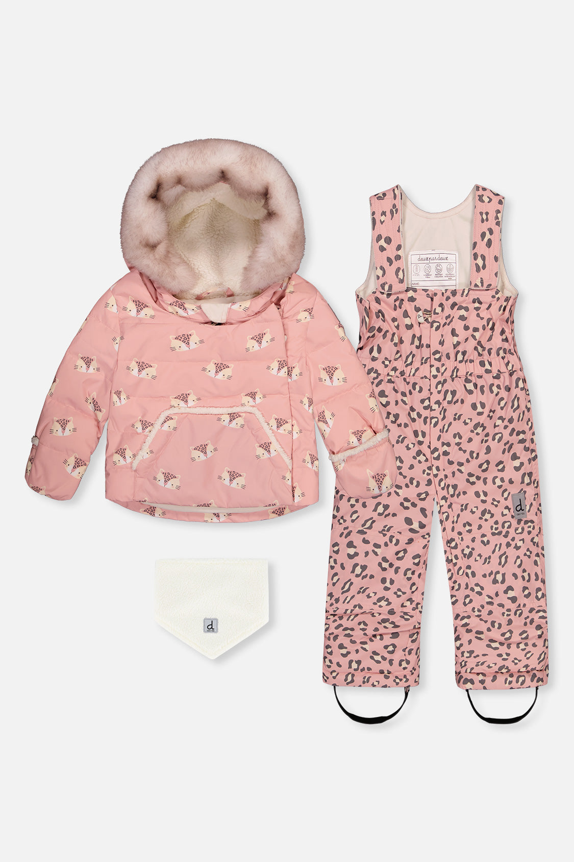 Deux par Deux baby girl two-piece snowsuit in rose leopard print 12M-3T