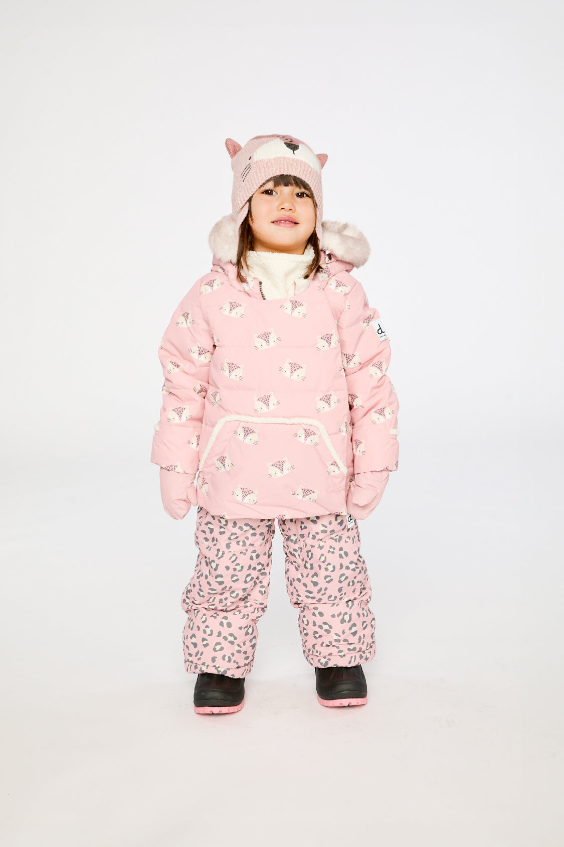 Deux par Deux rose leopard baby snowsuit with car seat friendly winter coat