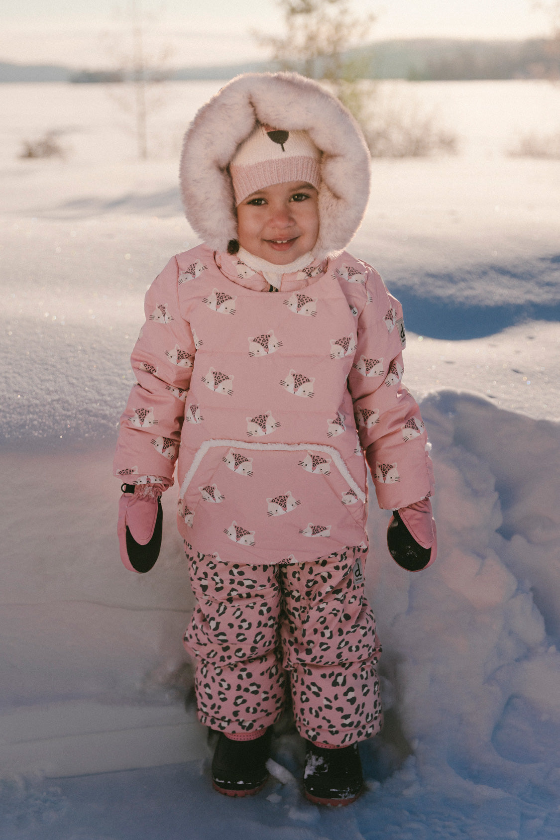 Baby girl Deux par Deux -20°C rose leopard snowsuit with sherpa lined hood