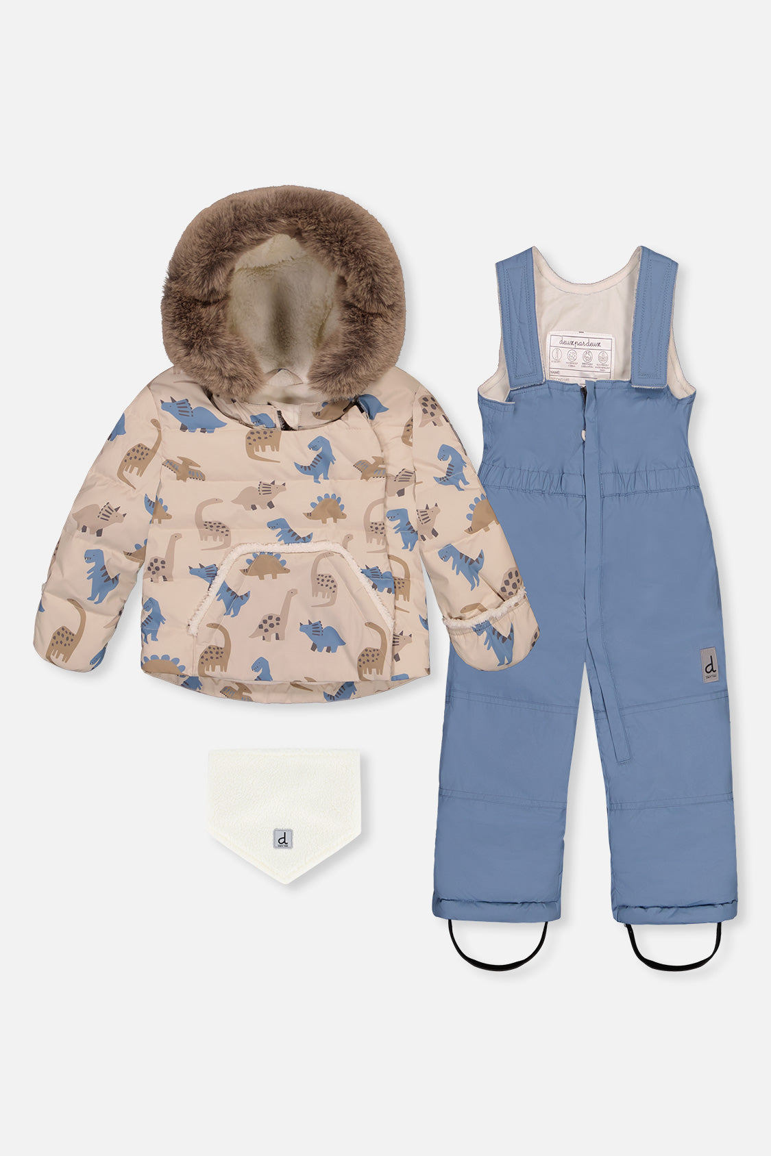 Deux par Deux baby two-piece snowsuit in Blue Dinosaur Print — main product view