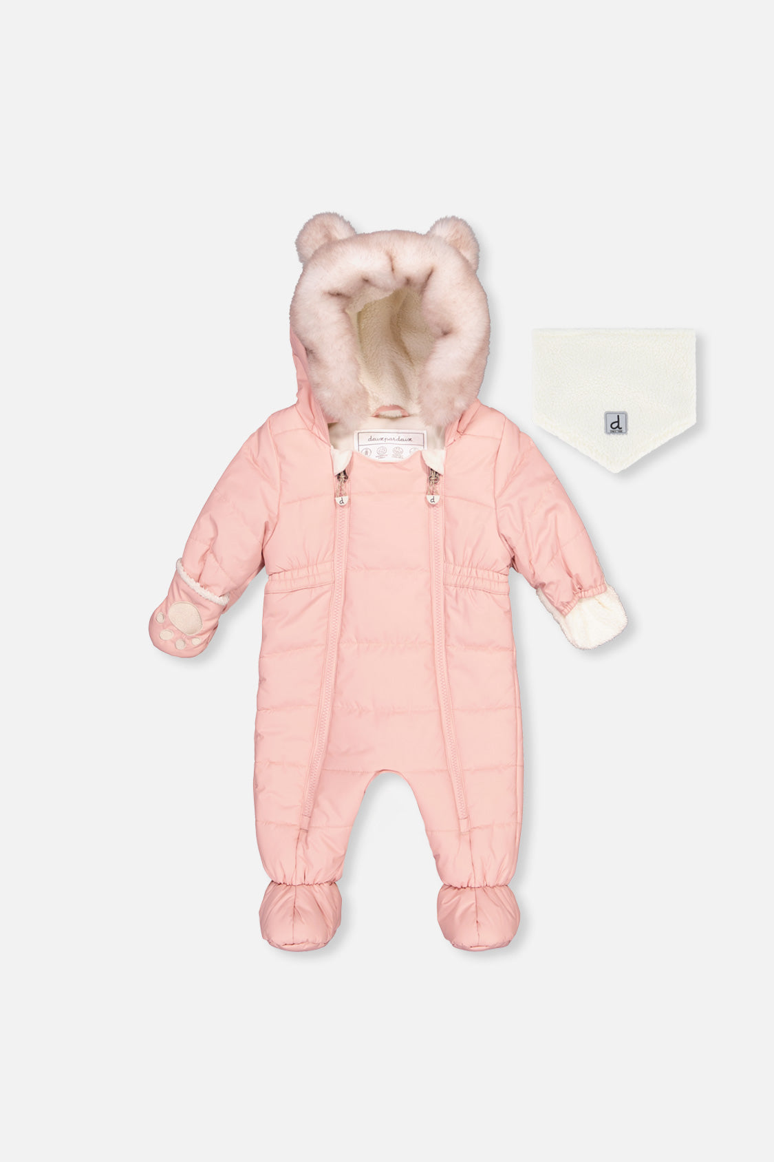 Deux par Deux baby car-seat one-piece snowsuit in Pale Dusty Pink — main product view