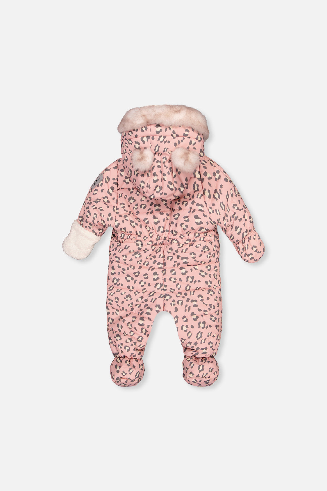 Deux par Deux Rose Leopard baby car seat snowsuit with sherpa-lined hood