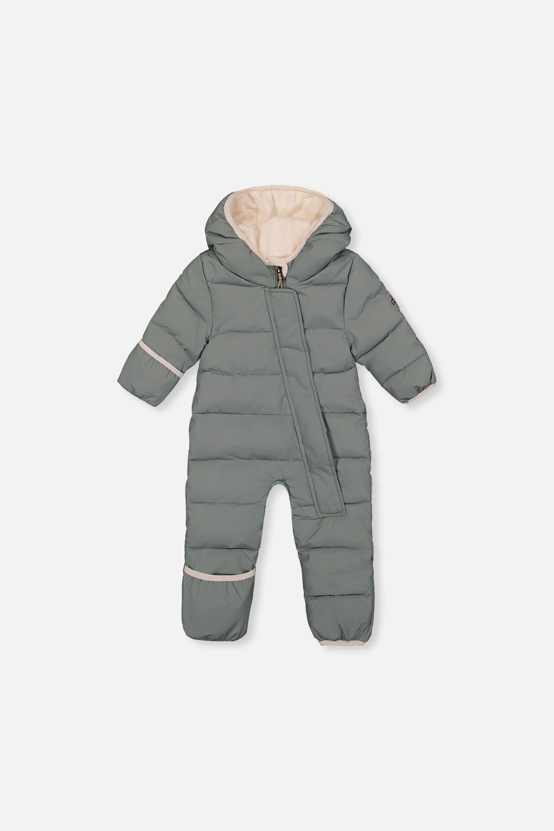 Deux par Deux Baby Cloud Sage Green car seat snowsuit -20°C 5K front view 3M-24M